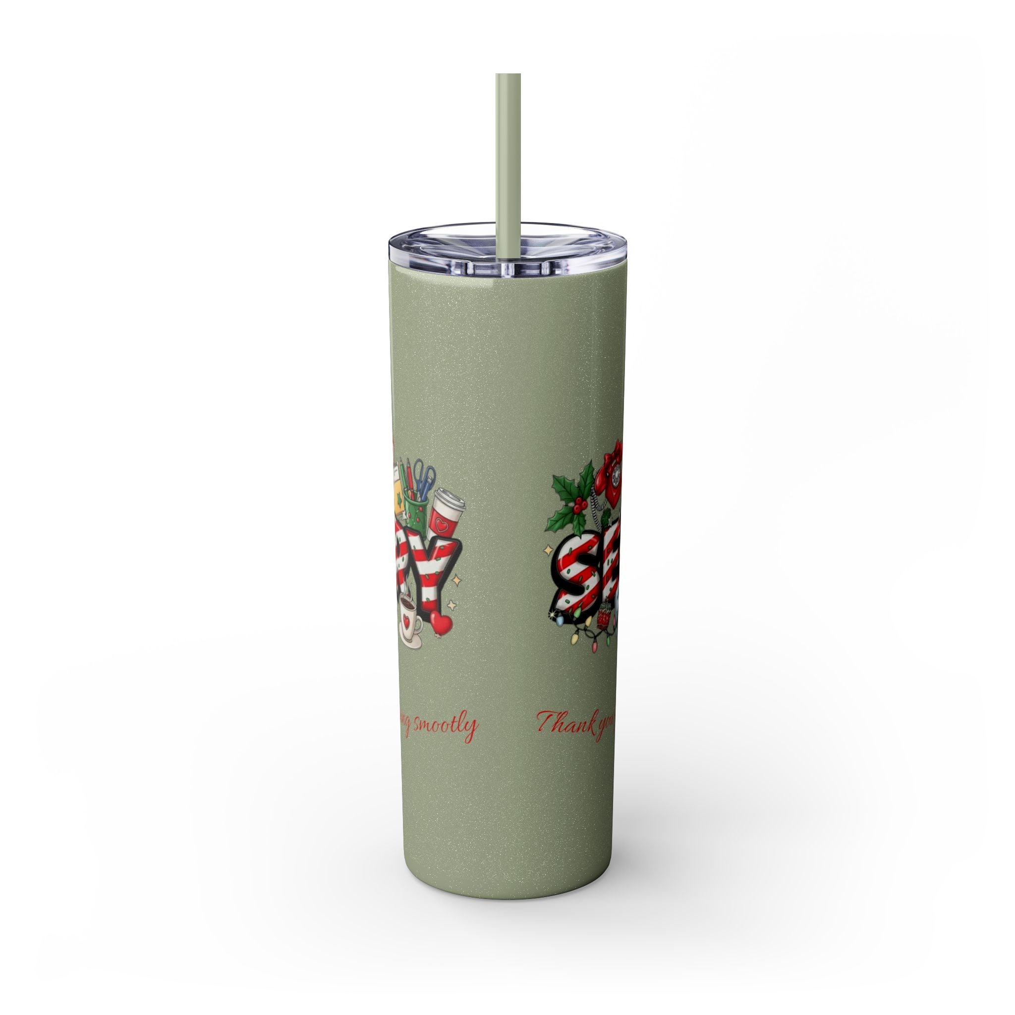 Christmas mug for the office team who keeps everything running smoothly. Candy Cane Christmas Office Secret Santa Design, 20oz with Straw