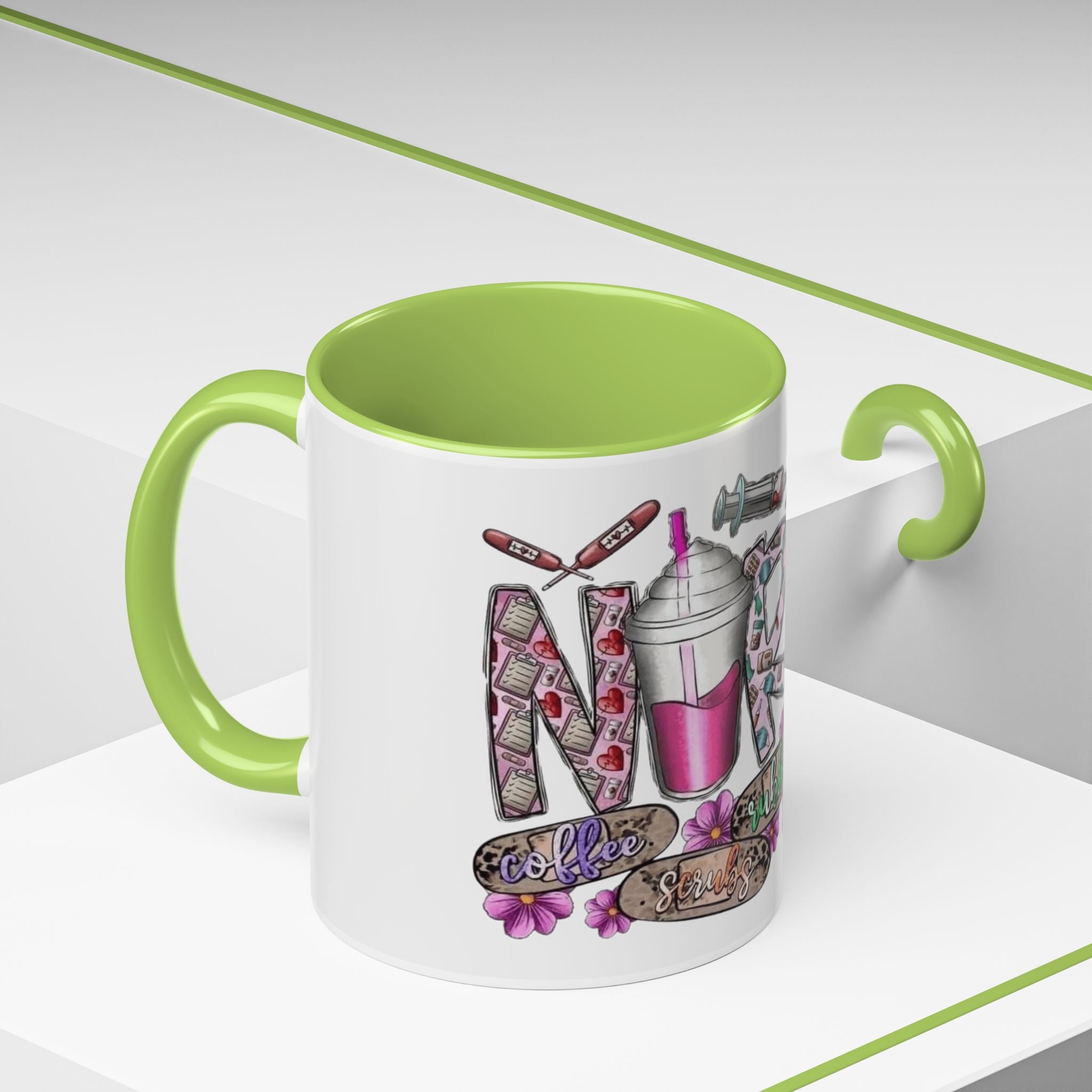 Nurse Love Coffee Mug  Cute Floral Medical Stethoscope & Syringe Design (11/15oz) Medical Christmas Mug