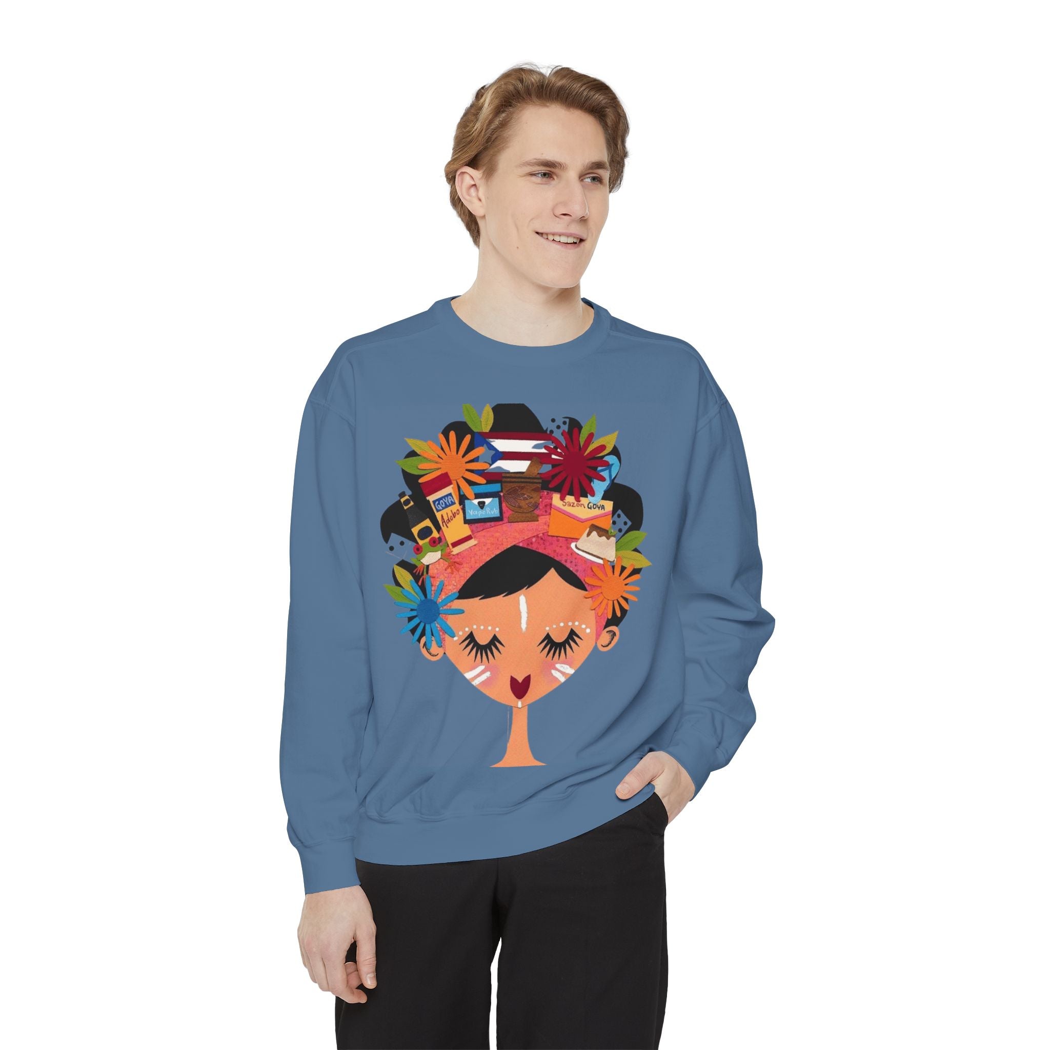 Floral Fiesta Sweatshirt — Colorful Tropical Woman Graphic Puerto Rico Navidades
