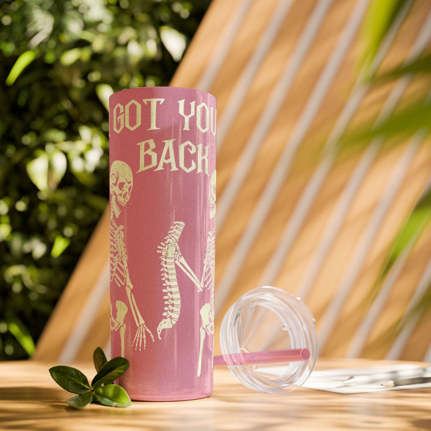 Halloween Skeleton-Themed Tumbler, Got Your Back Drinkware, I Got Your Back Skinny Tumbler, Cute Gifts for Halloween, Fun Vibes for Parties