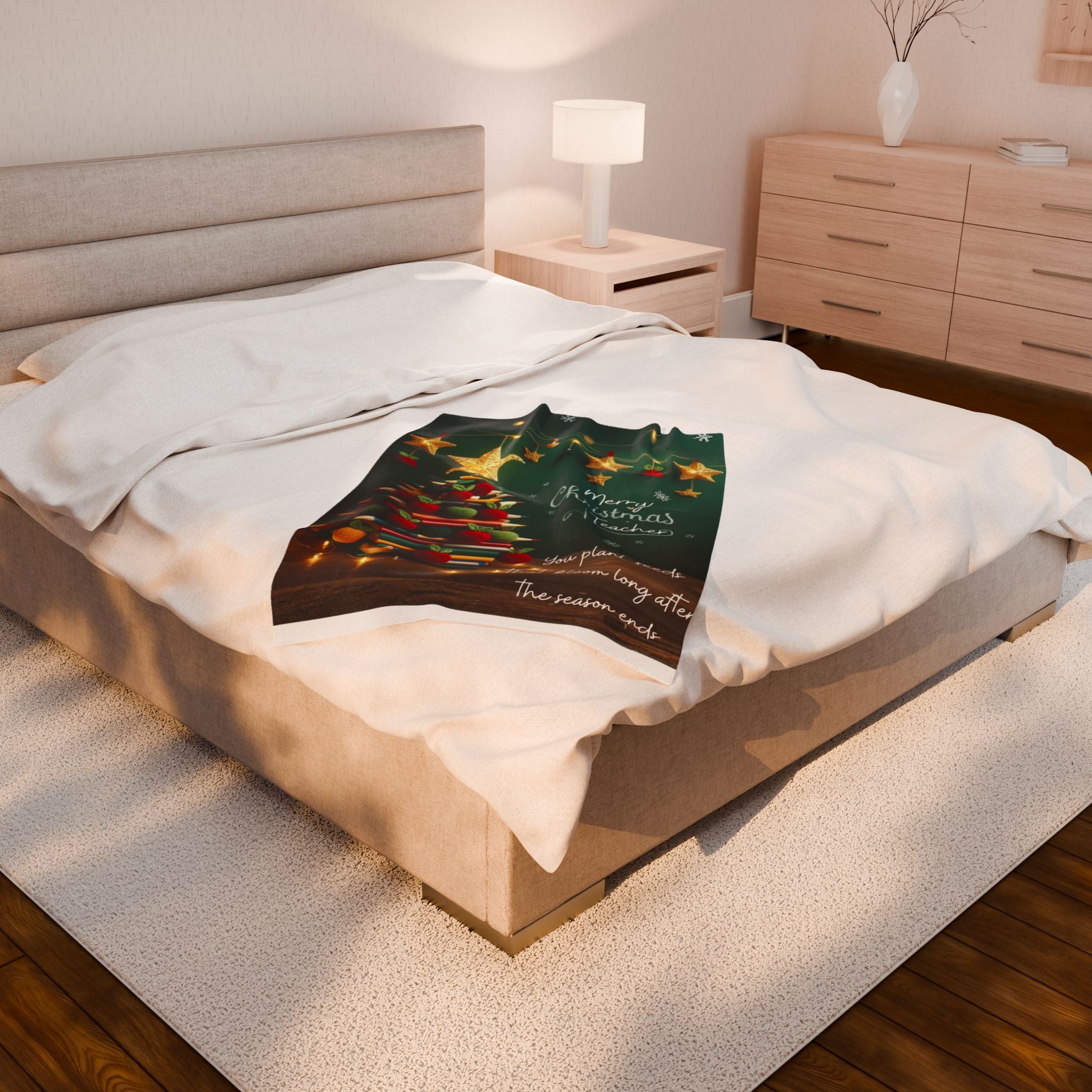 Merry Christmas Teacher Velveteen Blanket "You plant seeds that bloom long after the season ends"