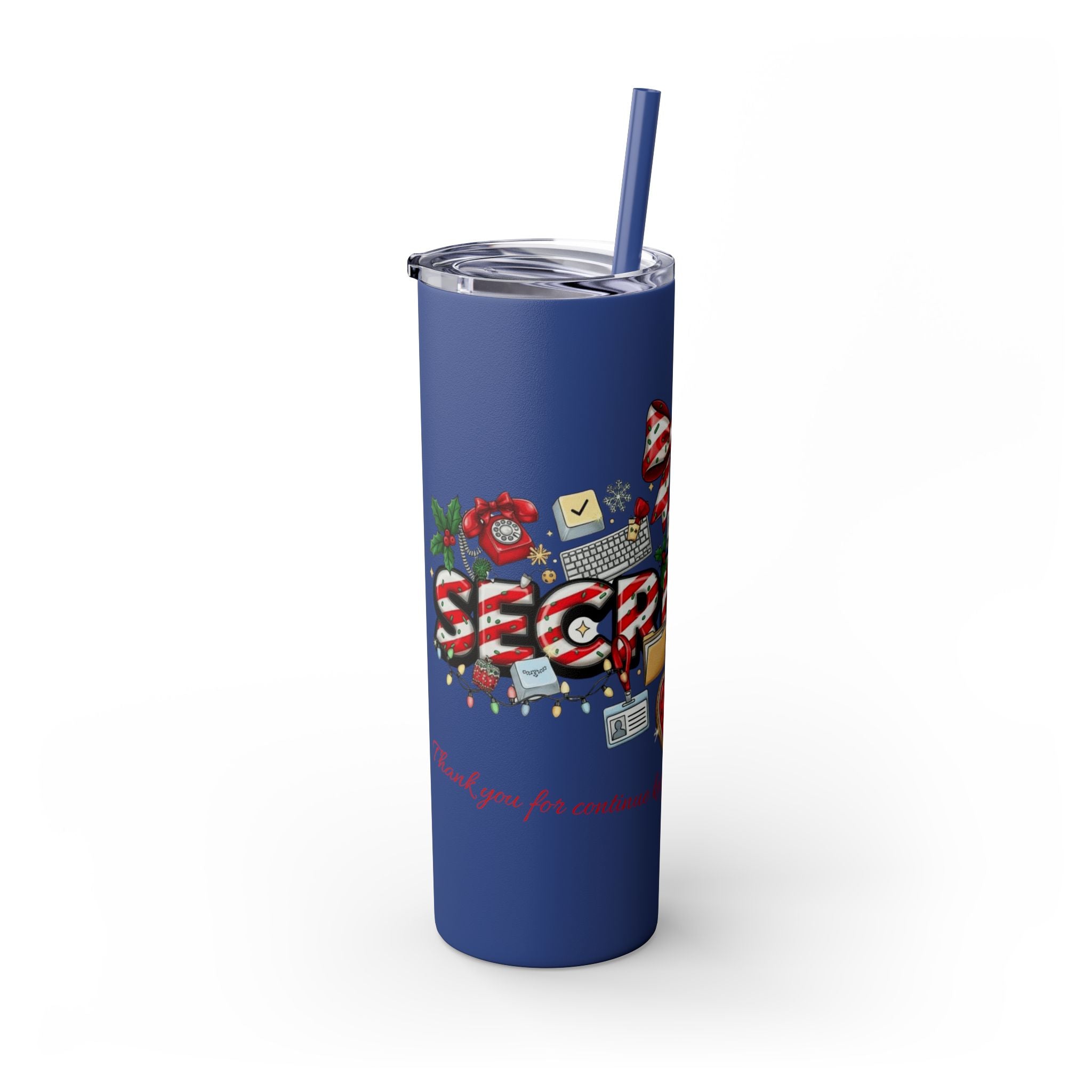 Christmas mug for the office team who keeps everything running smoothly. Candy Cane Christmas Office Secret Santa Design, 20oz with Straw