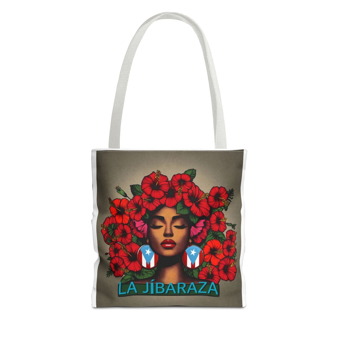 La Jíbara Tote Bag — Puerto Rican Floral Portrait Canvas Tote Puerto Rico Christmas Tote