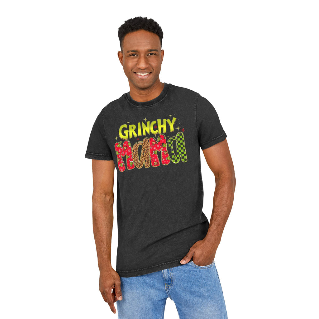 Grinchy Mama Acid-Wash Tee  Holiday Family Christmas Shirt