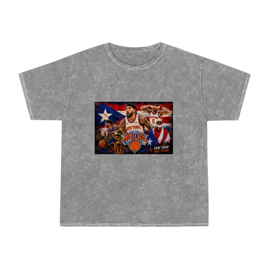 Mineral Wash Tee — Vintage Basketball Collage (Puerto Rico Flag)