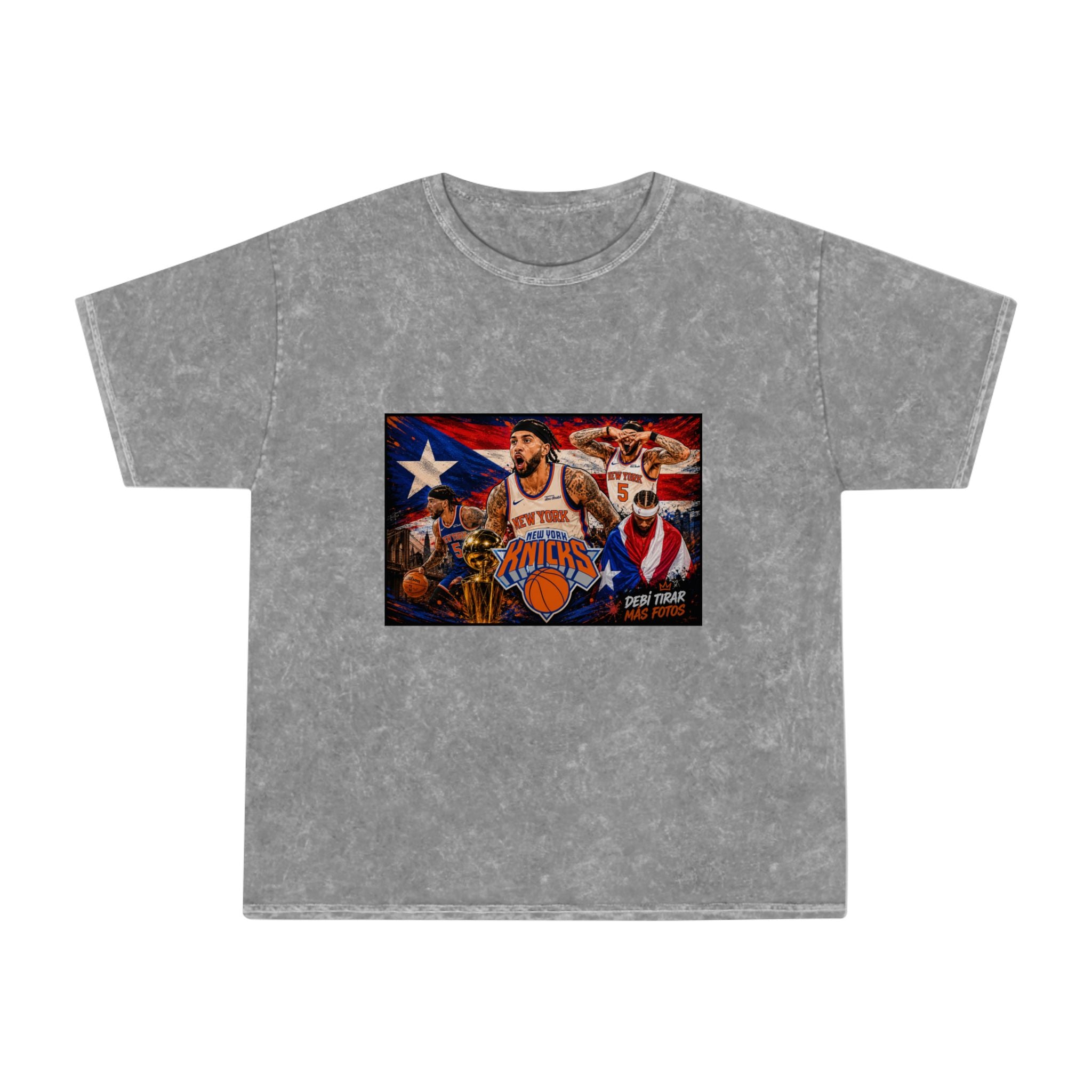 Mineral Wash Tee — Vintage Basketball Collage (Puerto Rico Flag)