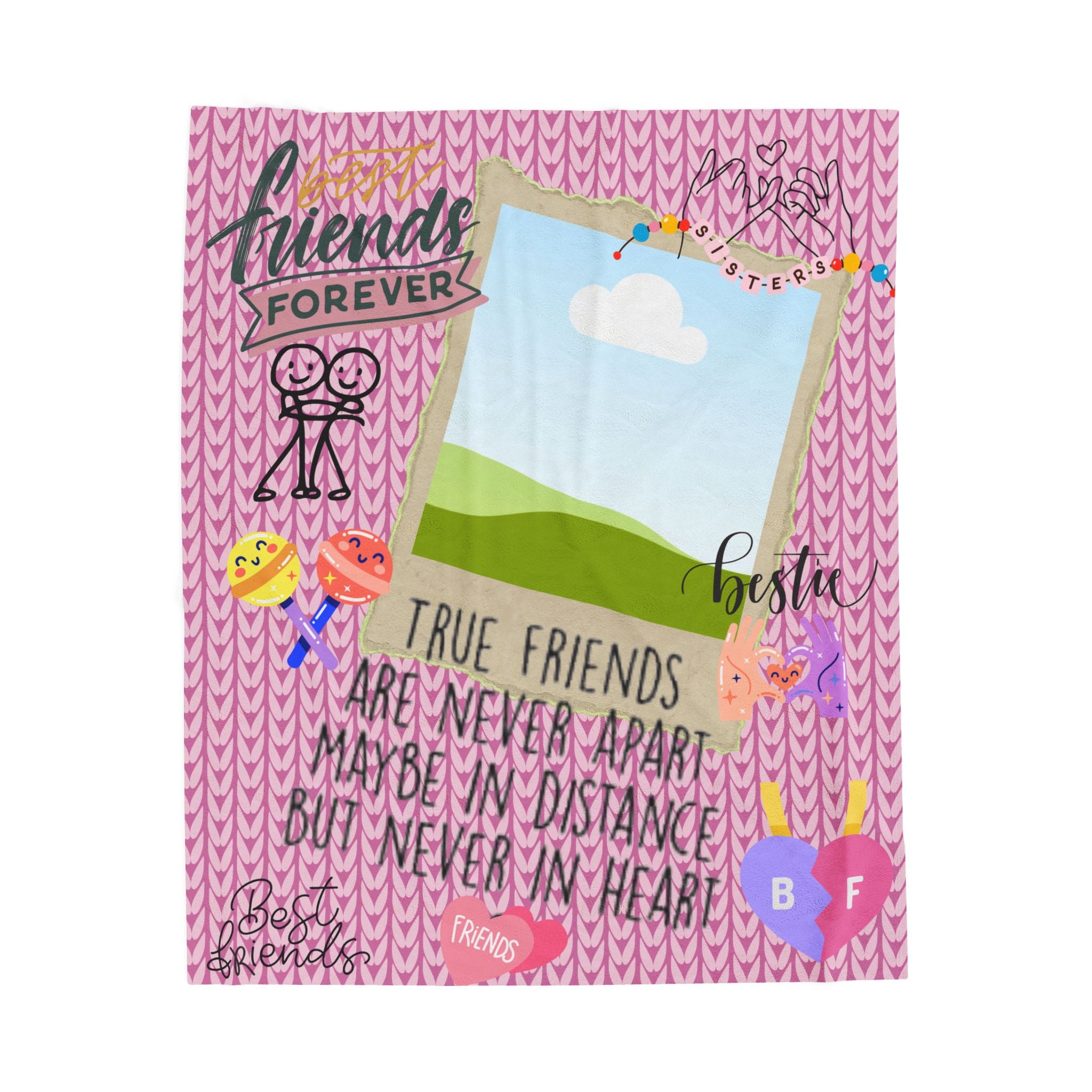 Friends Forever Velveteen Plush Blanket – "True Friends Are Never Apart" Cozy Keepsake for Besties