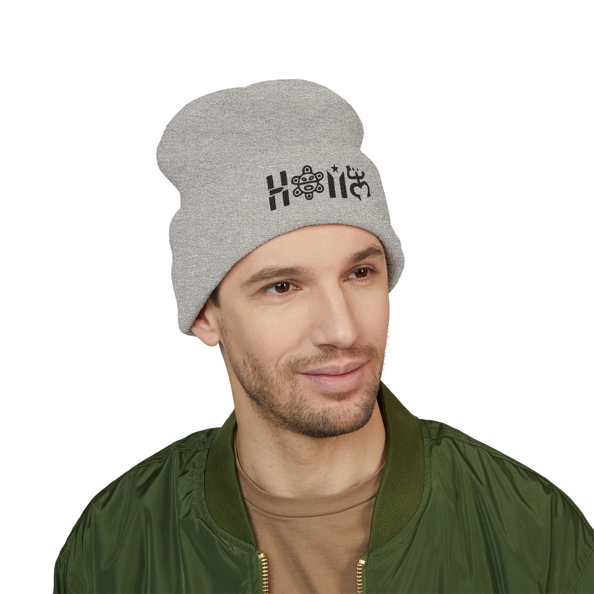 Embroidered 'Holi' Symbol Knit Hat Puerto Rico Beanie Hat – Boricua Pride Cuffed Winter Hat