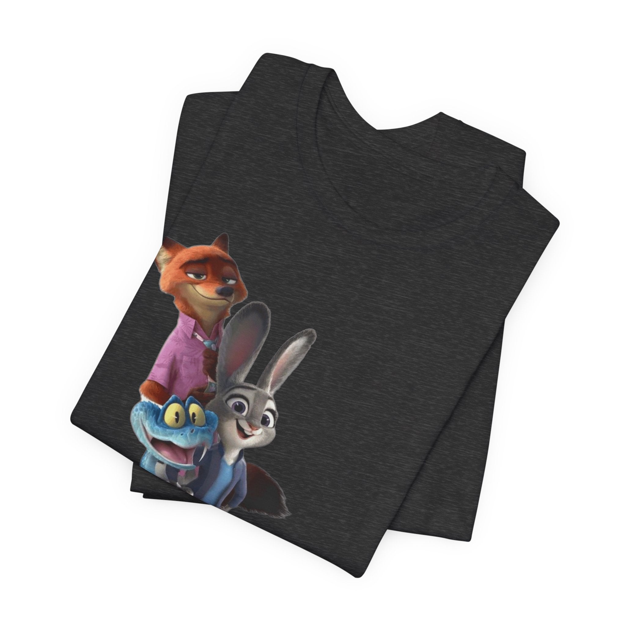 Animated Character Tee — Cute Fox & Bunny Stack Graphic T-Shirt  cartoon-style Christmas artwork