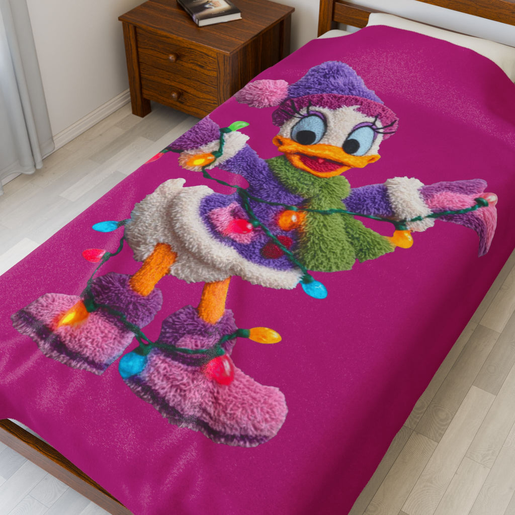 Daisy Duck Holiday Velveteen Plush Blanket — Cozy Christmas Lights Throw for Kids & Fans
