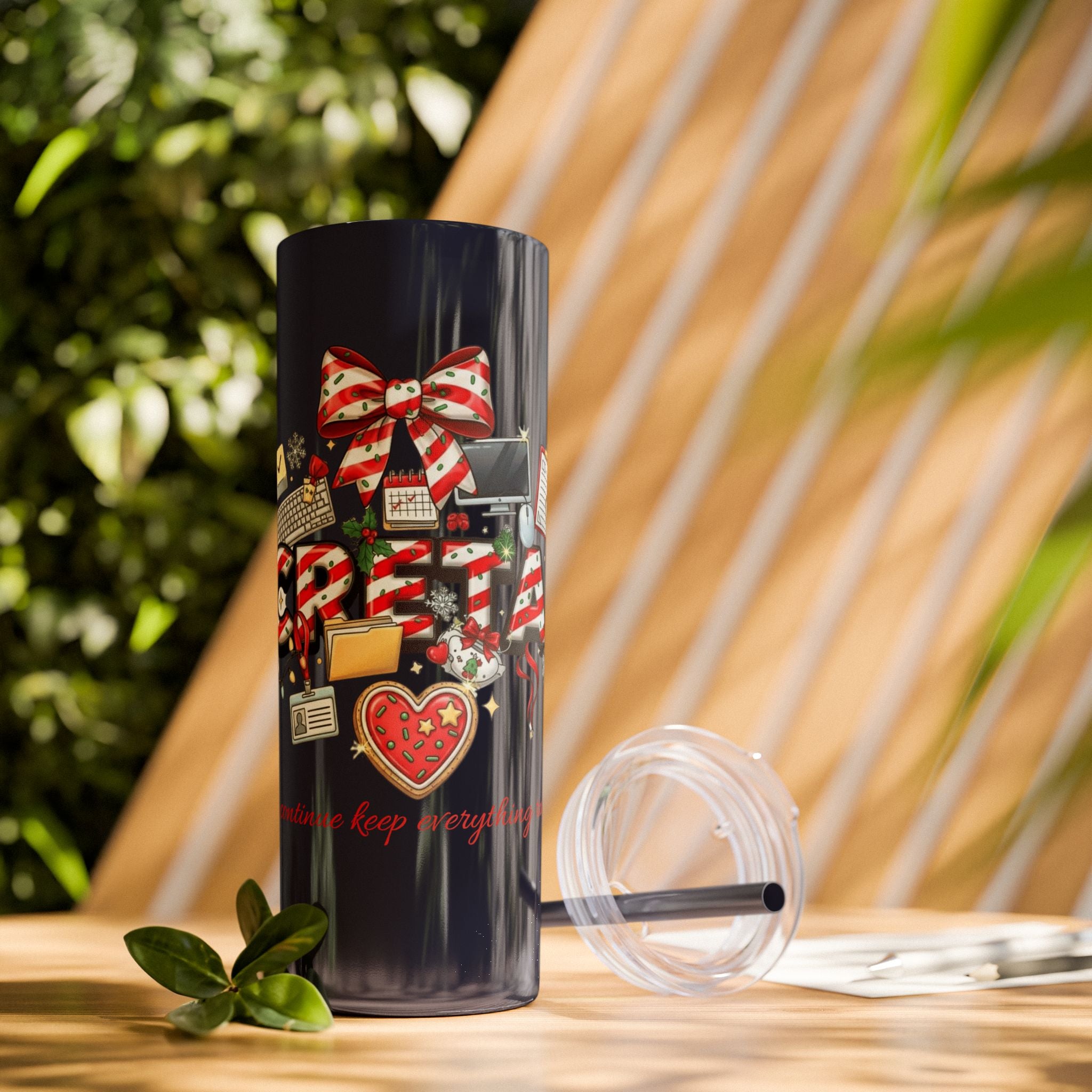 Christmas mug for the office team who keeps everything running smoothly. Candy Cane Christmas Office Secret Santa Design, 20oz with Straw