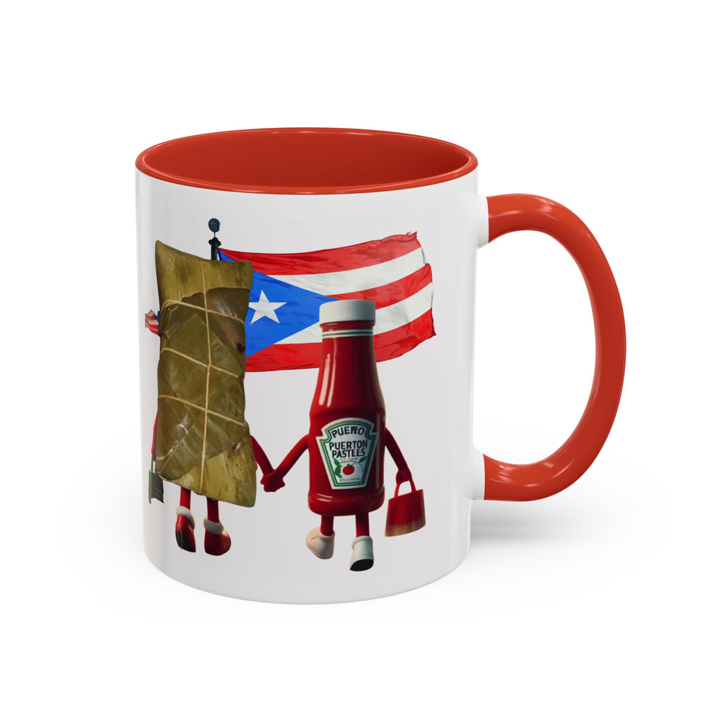 Puerto Rican Flag Ketchup & Pasteles Coffee Mug — Funny Food Friends Accent Mug (11/15oz)