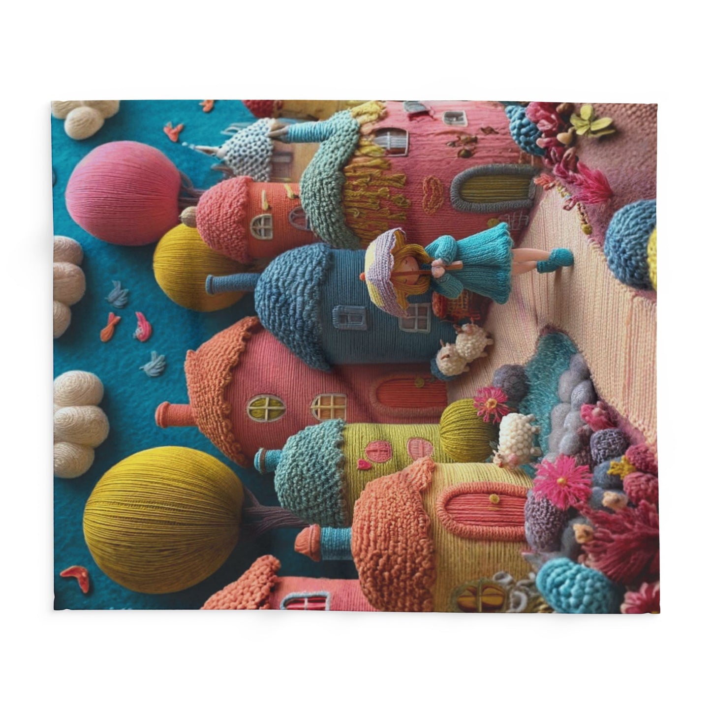 Whimsical Felt Village Fleece Blanket — Cute Cozy Throw for Kids & Nursery