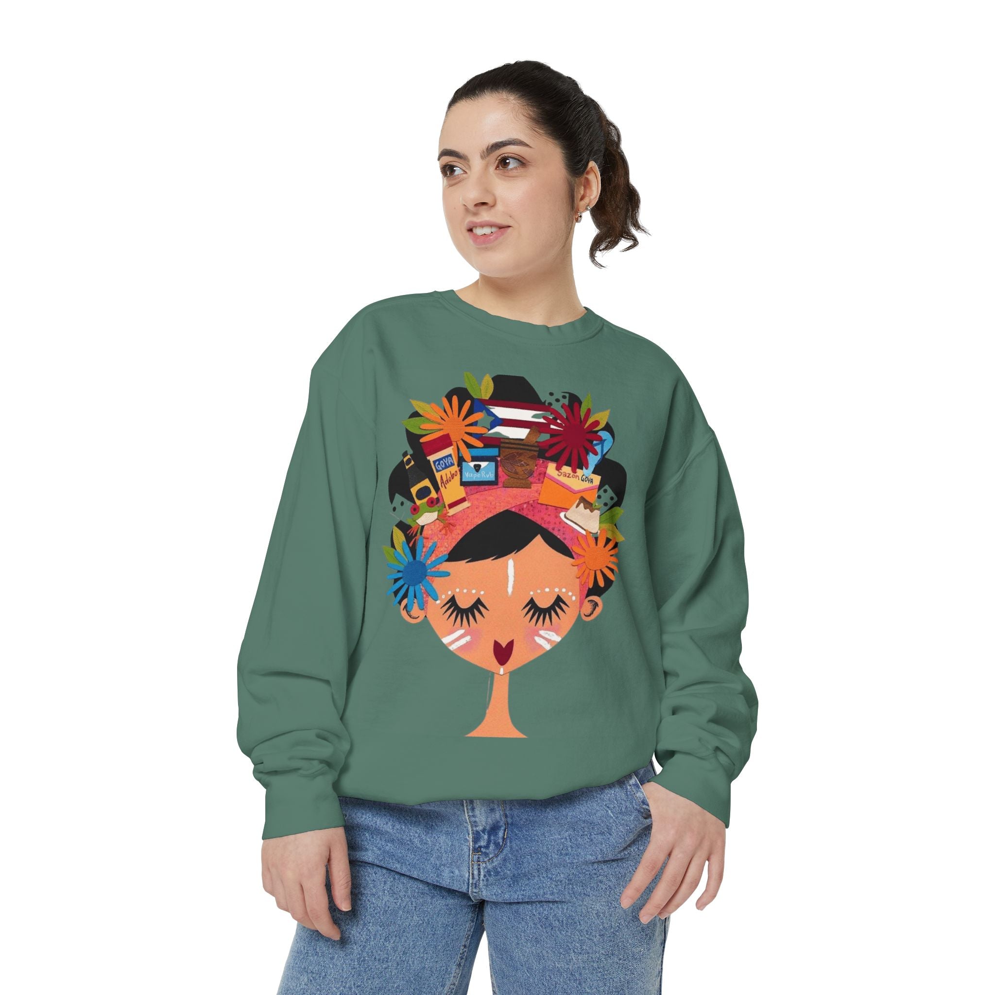 Floral Fiesta Sweatshirt — Colorful Tropical Woman Graphic Puerto Rico Navidades
