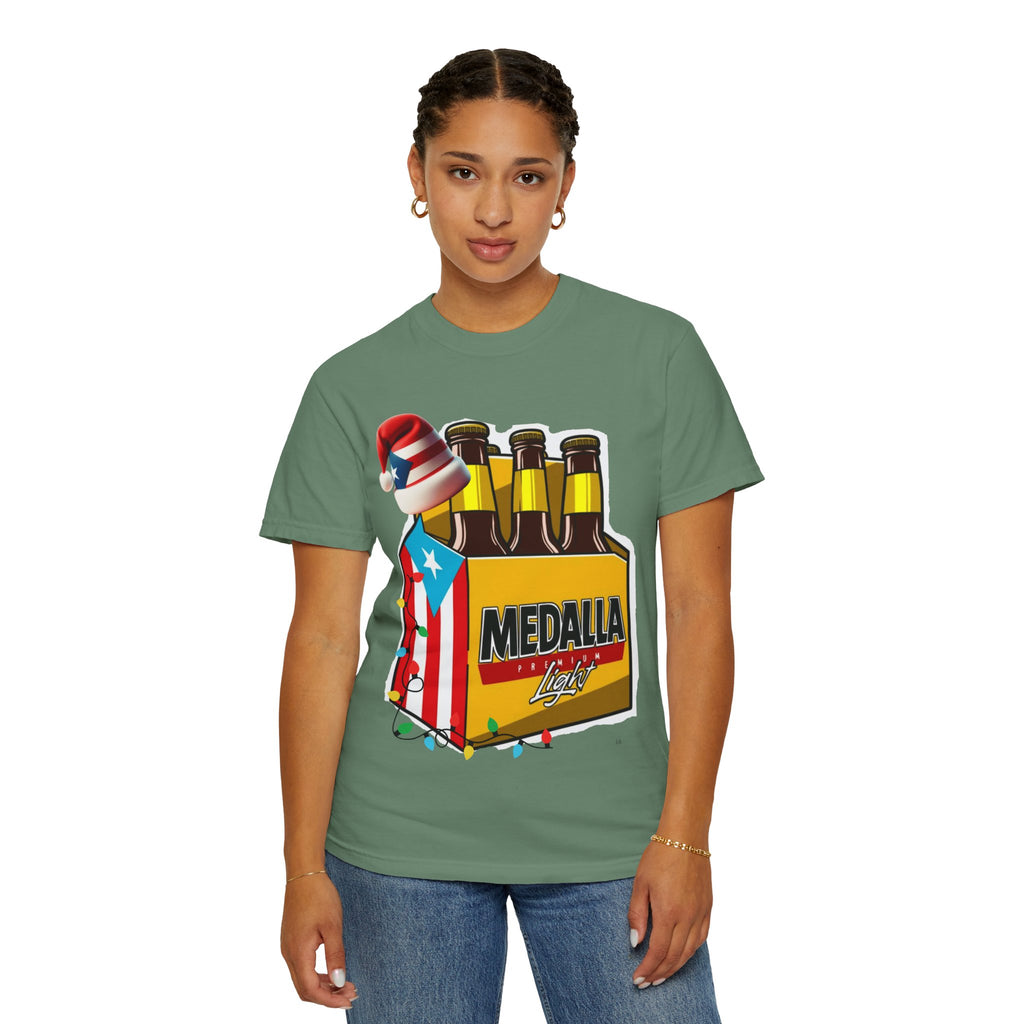 Medalla Light Beer T-Shirt  Navidad Boricua Holiday Tee Puerto Rico’s Navidades