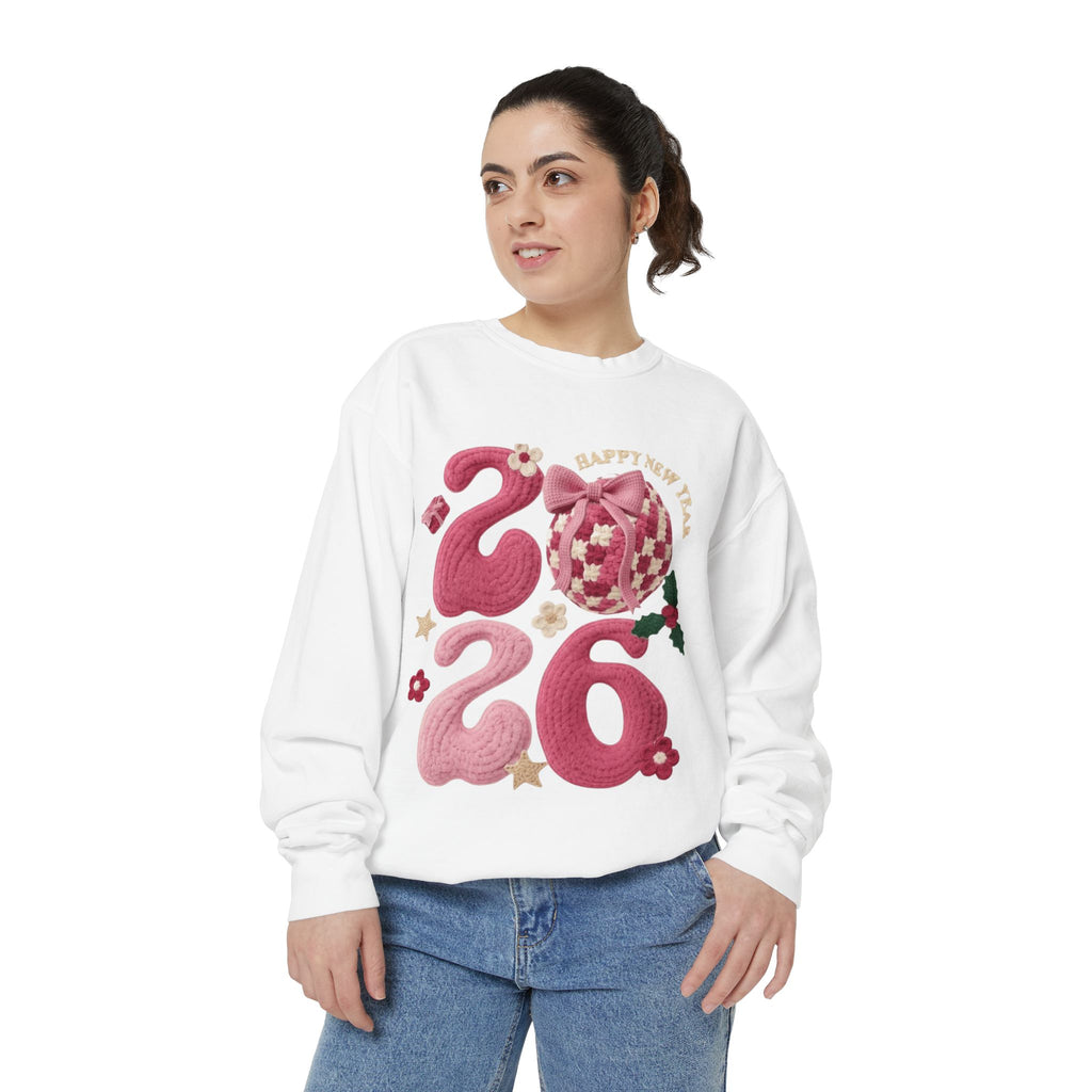 Happy New Year 2026 Sweater  Pink Festive Graphic Sweatshirt