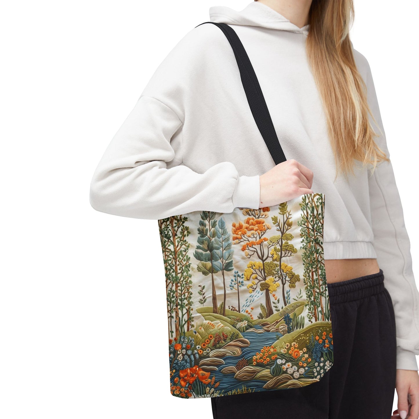 Scenic Meadow Tote Crochet-Decorated Tote Bags