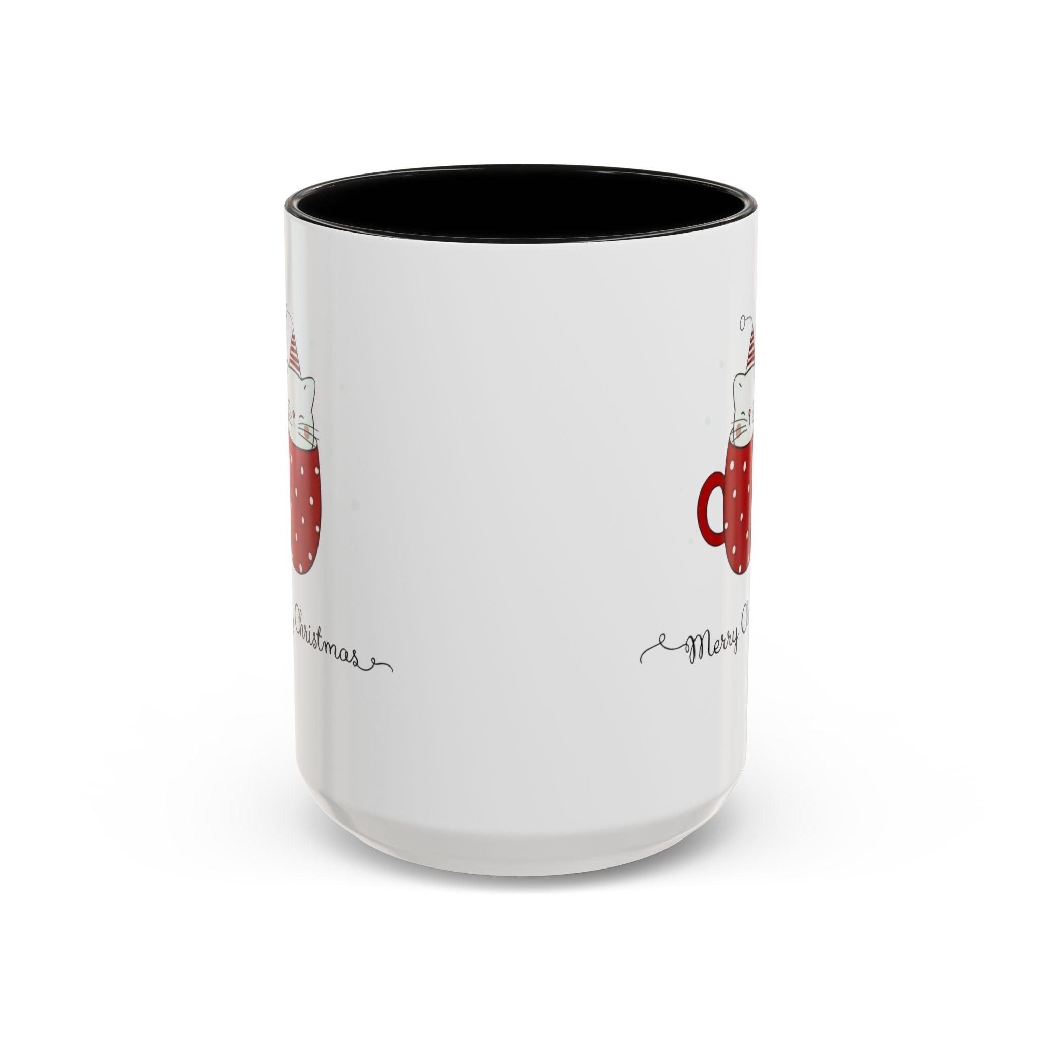 Christmas Cat Accent Mug "Merry Christmas" Polka Dot Holiday Coffee Cup Christmas Mugs Collection!