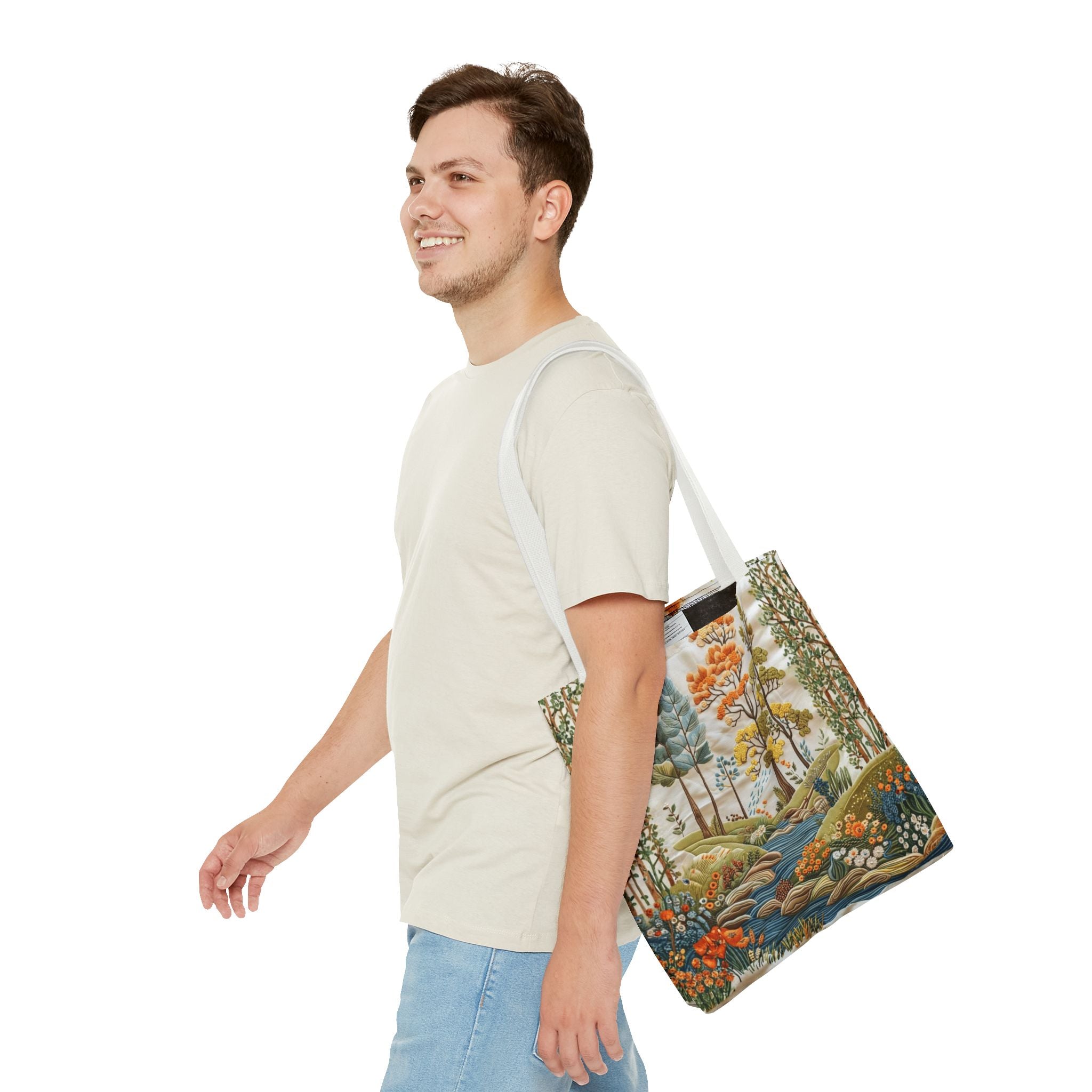 Scenic Meadow Tote Crochet-Decorated Tote Bags