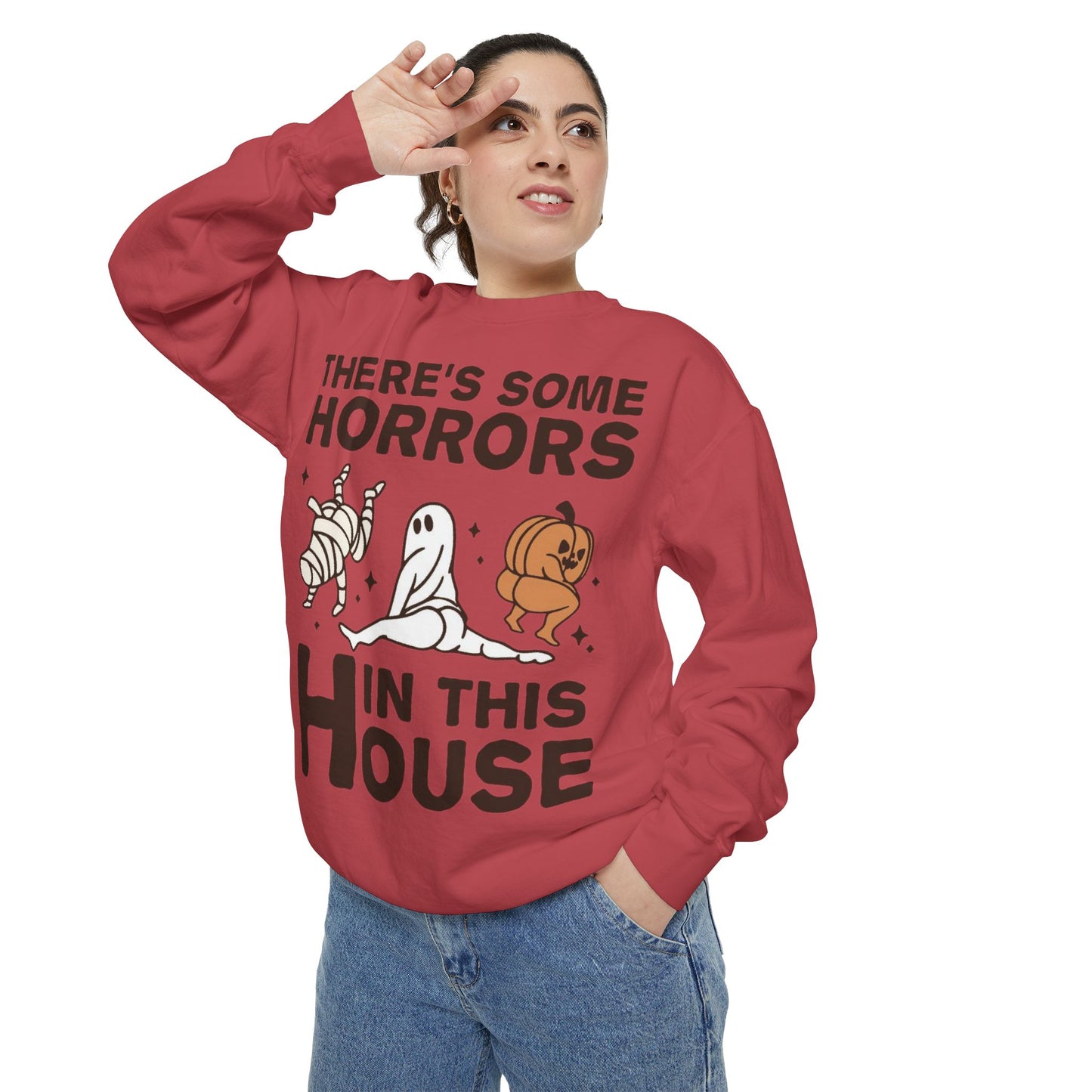 Halloween Themed Unisex Sweatshirt - Fun Ghosts & Mummy Design for Fall, Cozy Casual Wear, Halloween Party, Gift for Friends, Autumn Vibes
