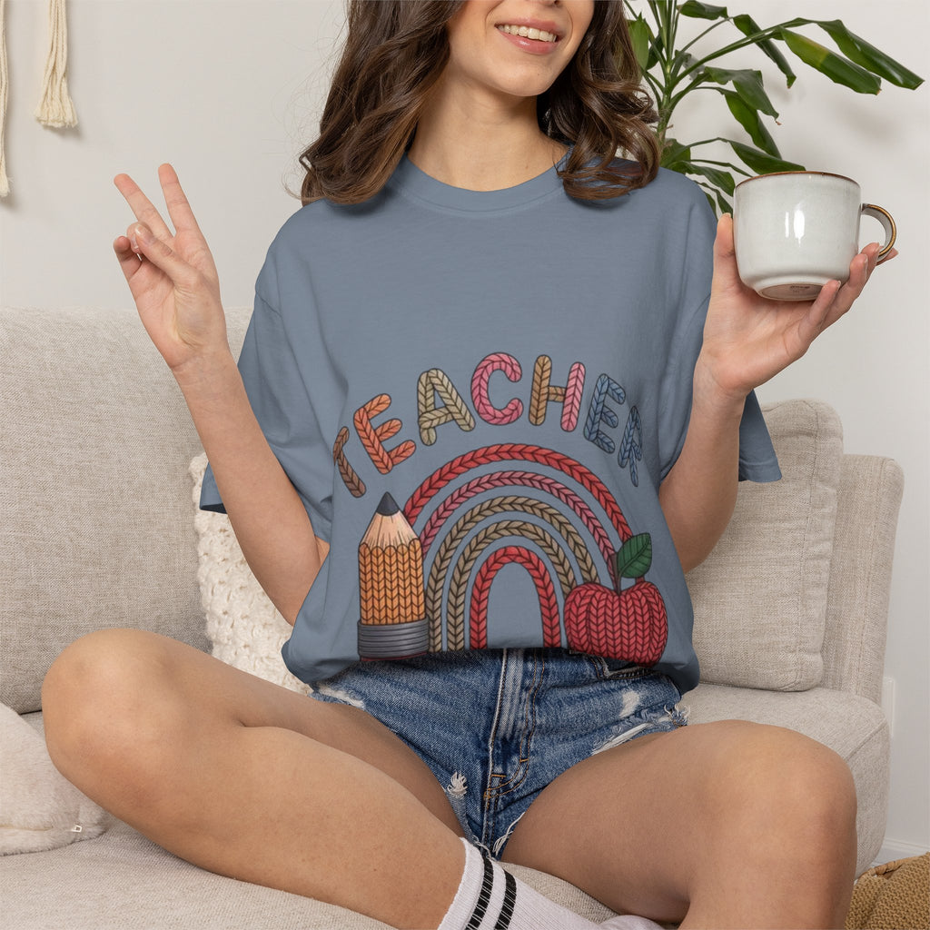 Teacher Rainbow Pencil & Apple T-Shirt — Back-to-School Gift for Educators