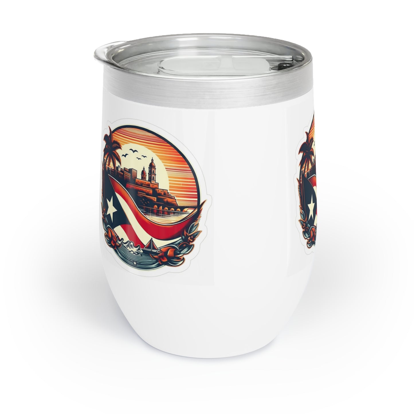 Tumbler with Puerto Rican Design, Chill Wine Tumbler for Beach Days, Gift for Wine Lovers, Travel Mug for Celebrations, Outdoor Fun