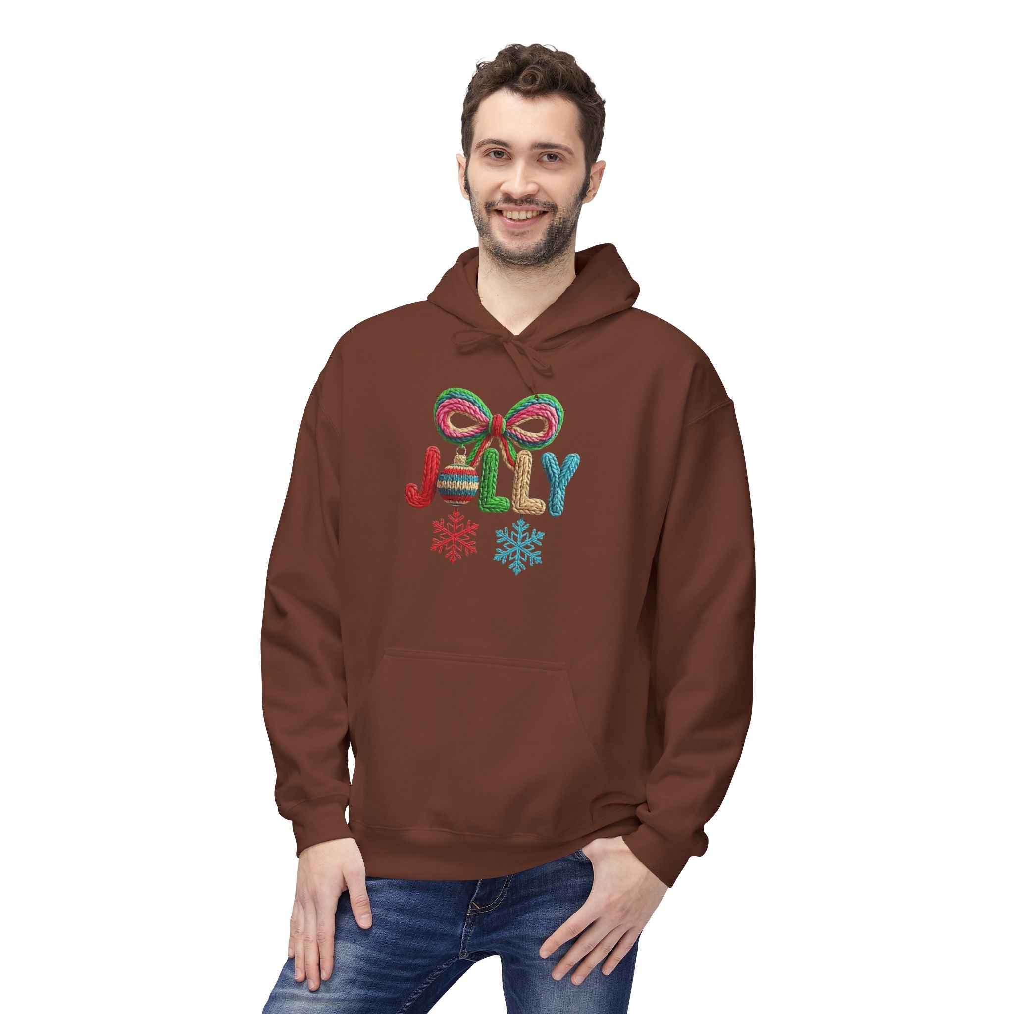 Jolly Candy Cane Holiday Hoodie — "JOLLY" Festive Sweatshirt