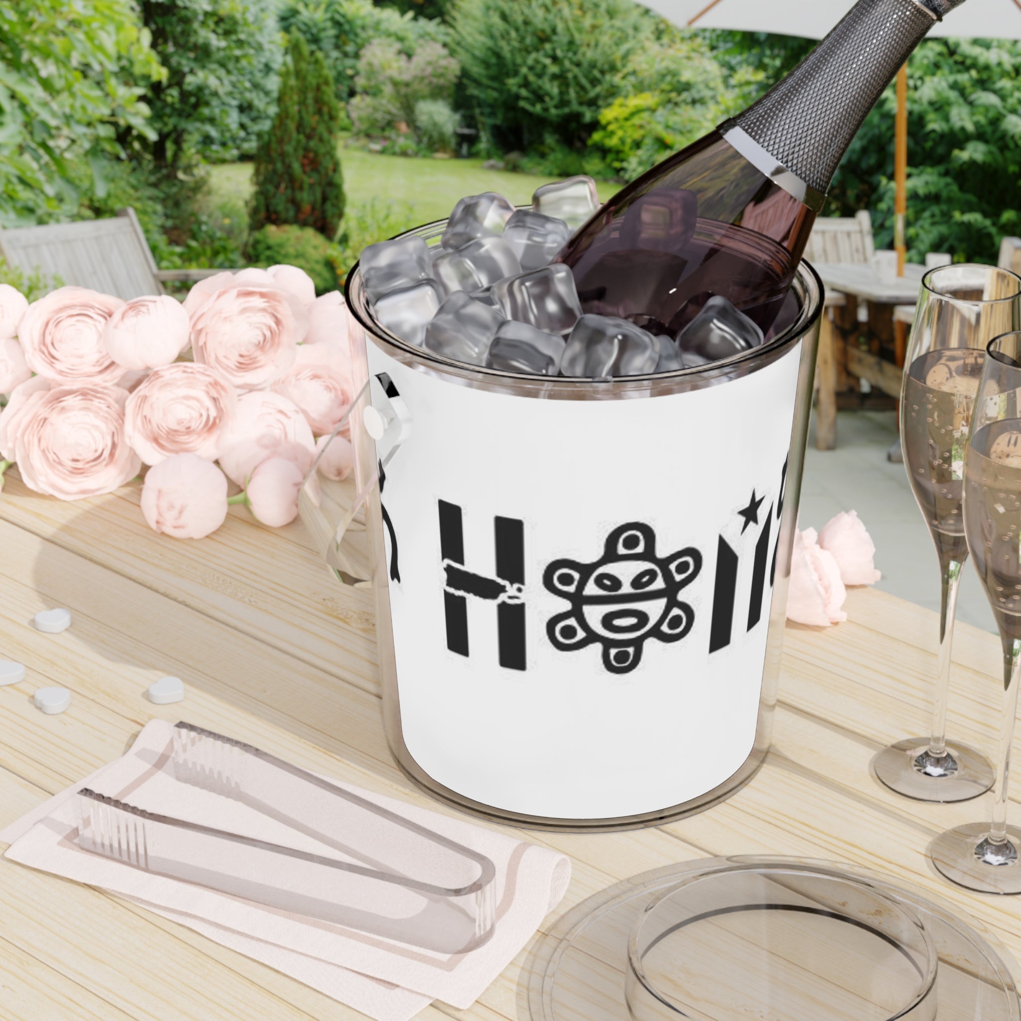 Taino Puerto Rico Ice Bucket with Tongs — Stylized Taino Symbol