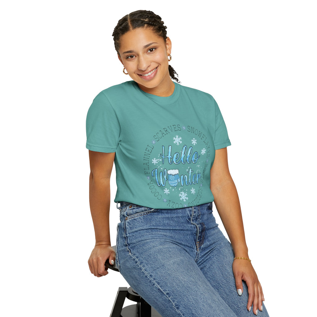 Hello Winter T‑Shirt  Cozy Snowflake Holiday Tee Christmas T-Shirts and Sweatshirts Collection