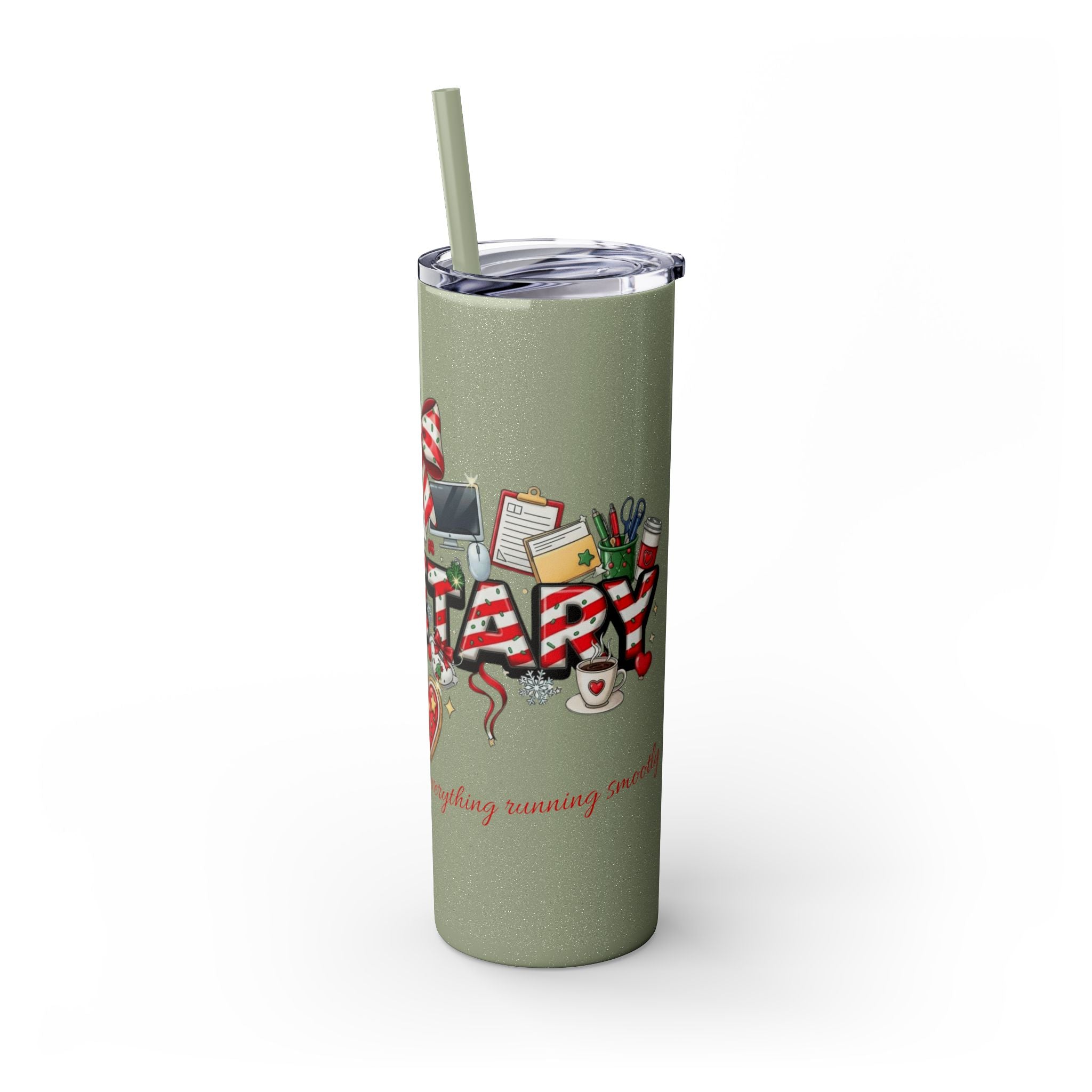 Christmas mug for the office team who keeps everything running smoothly. Candy Cane Christmas Office Secret Santa Design, 20oz with Straw