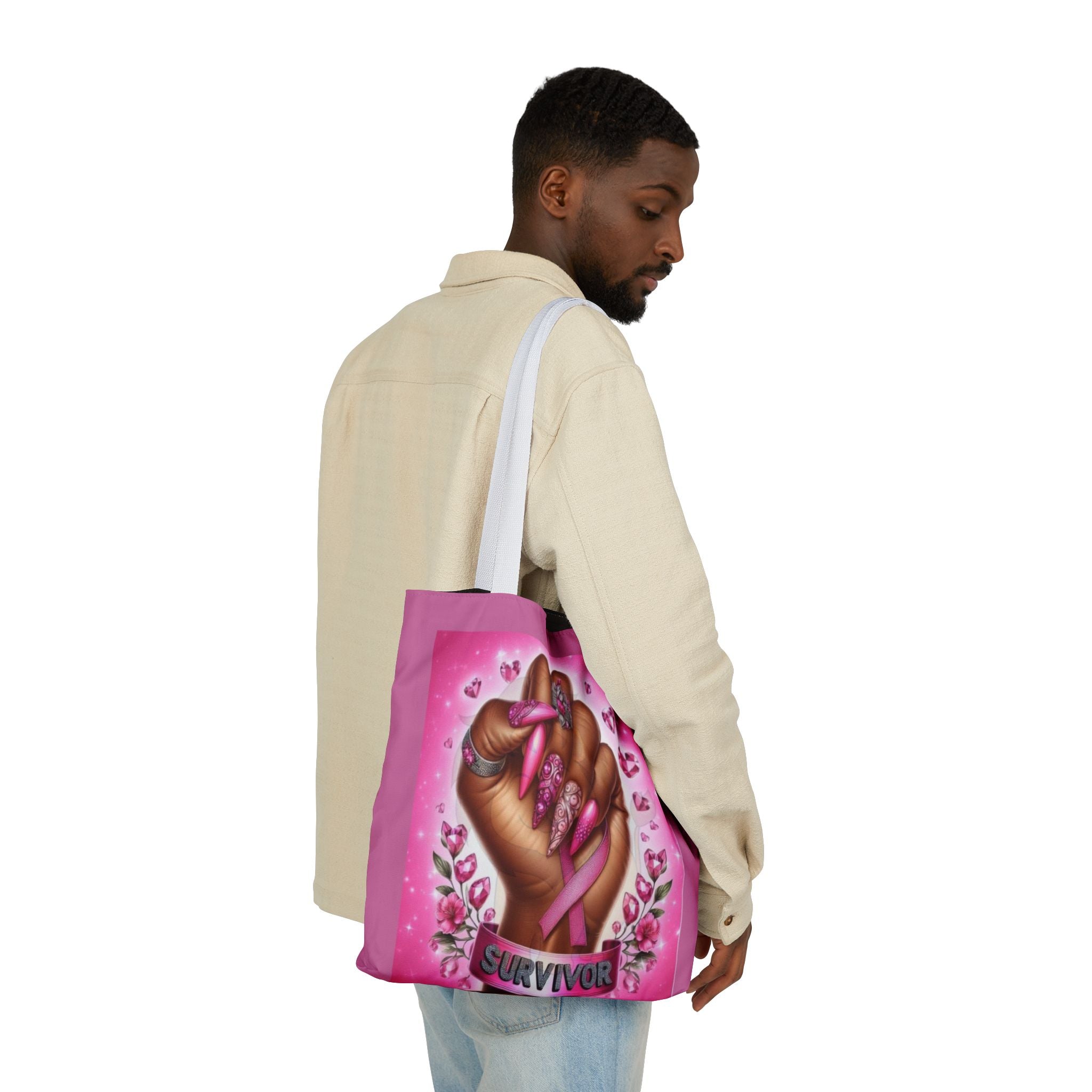 Breast Cancer Survivor Tote Bag  Pink Ribbon Empowerment Canvas Tote