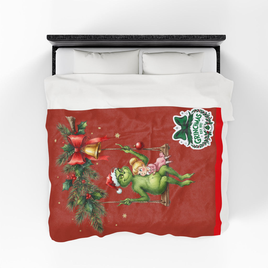 “Winter Wonderland Cartoon Fleece Blanket Grinchmas Velveteen Plush Blanket Holiday Grinch & Cindy Lou Cozy Throw