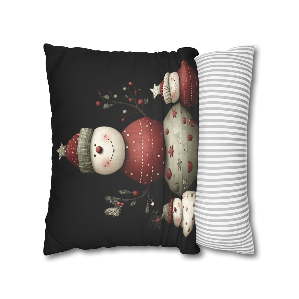 Christmas Snowman Faux Suede Pillowcase – Cute Stacked Snowmen Holiday Decor CHRISTMAS PILLOW DÉCOR