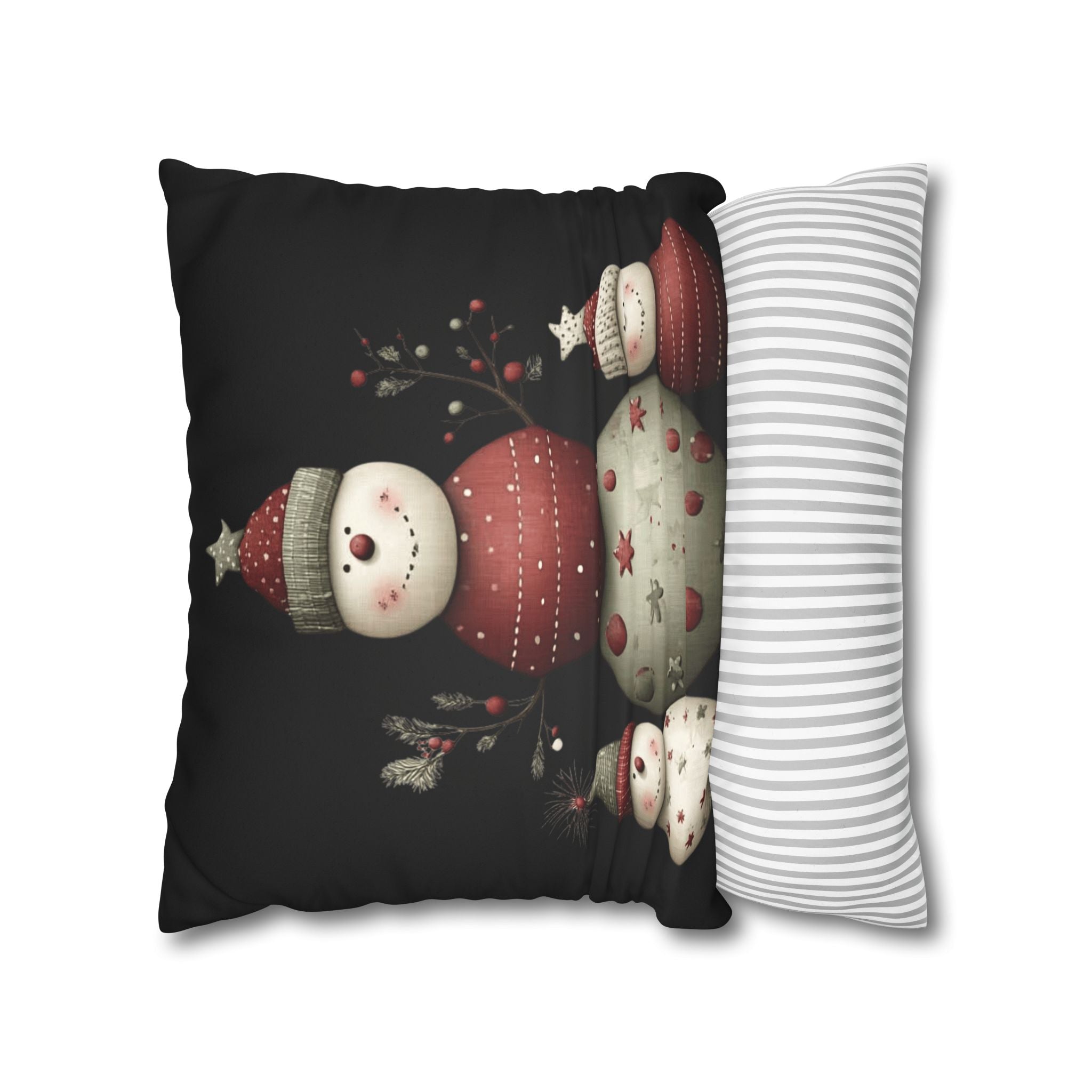 Christmas Snowman Faux Suede Pillowcase – Cute Stacked Snowmen Holiday Decor CHRISTMAS PILLOW DÉCOR