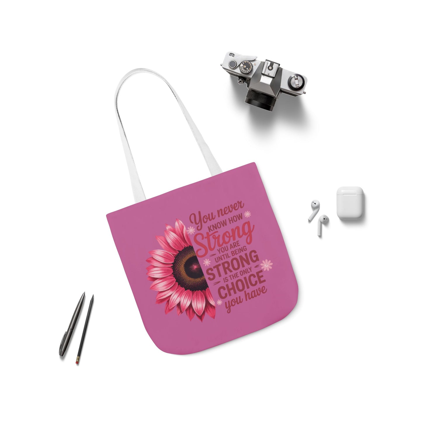 Cancer Survivor Hope Collection Inspirational Canvas Tote Bag with Floral Design