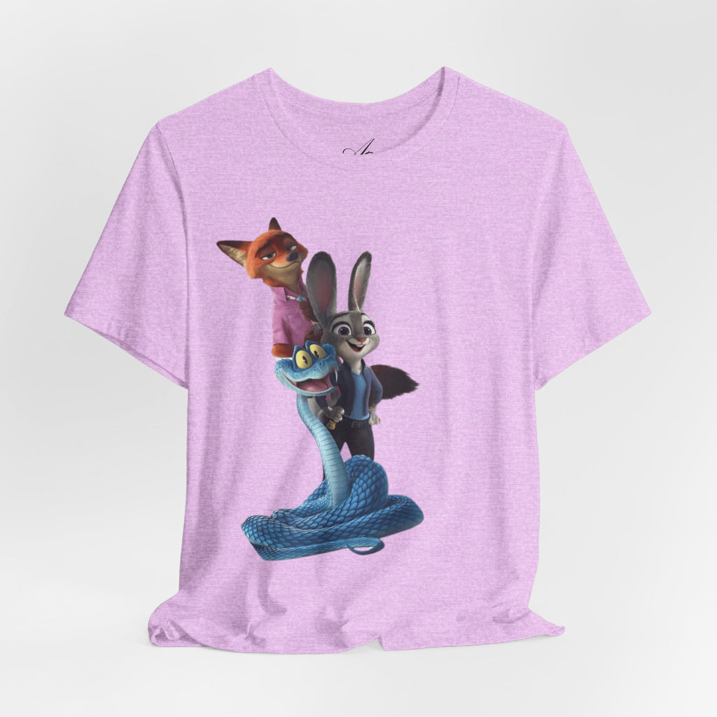 Animated Character Tee — Cute Fox & Bunny Stack Graphic T-Shirt  cartoon-style Christmas artwork