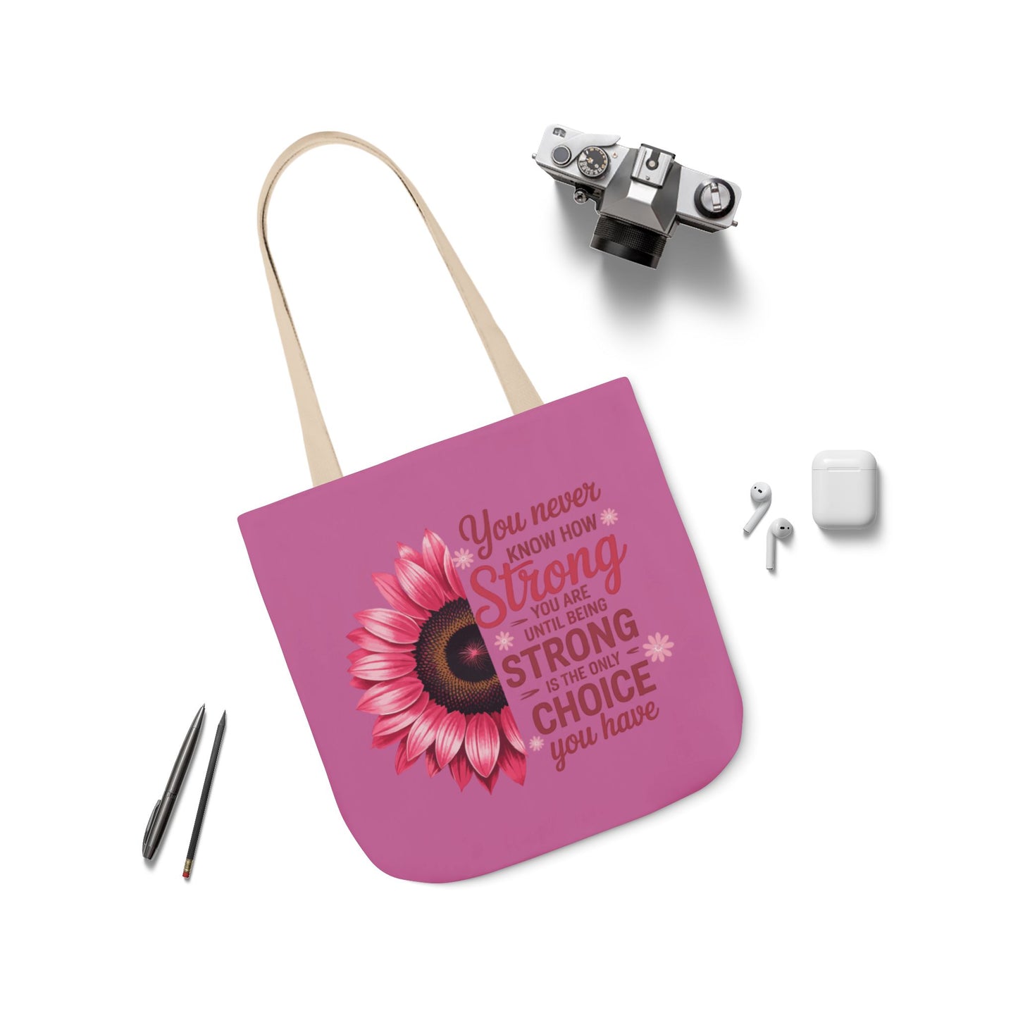 Cancer Survivor Hope Collection Inspirational Canvas Tote Bag with Floral Design