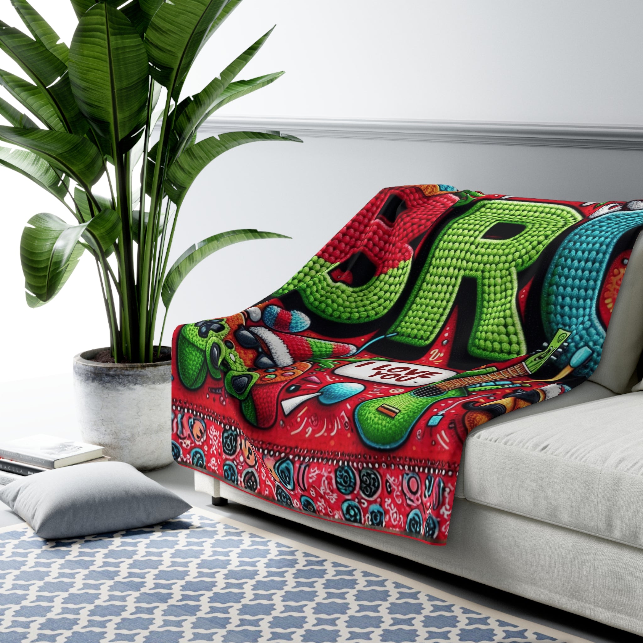 BRO Sherpa Fleece Blanket — Colorful 'I Love You' Cozy Gift for Brothers Holiday Christmas Blanket,