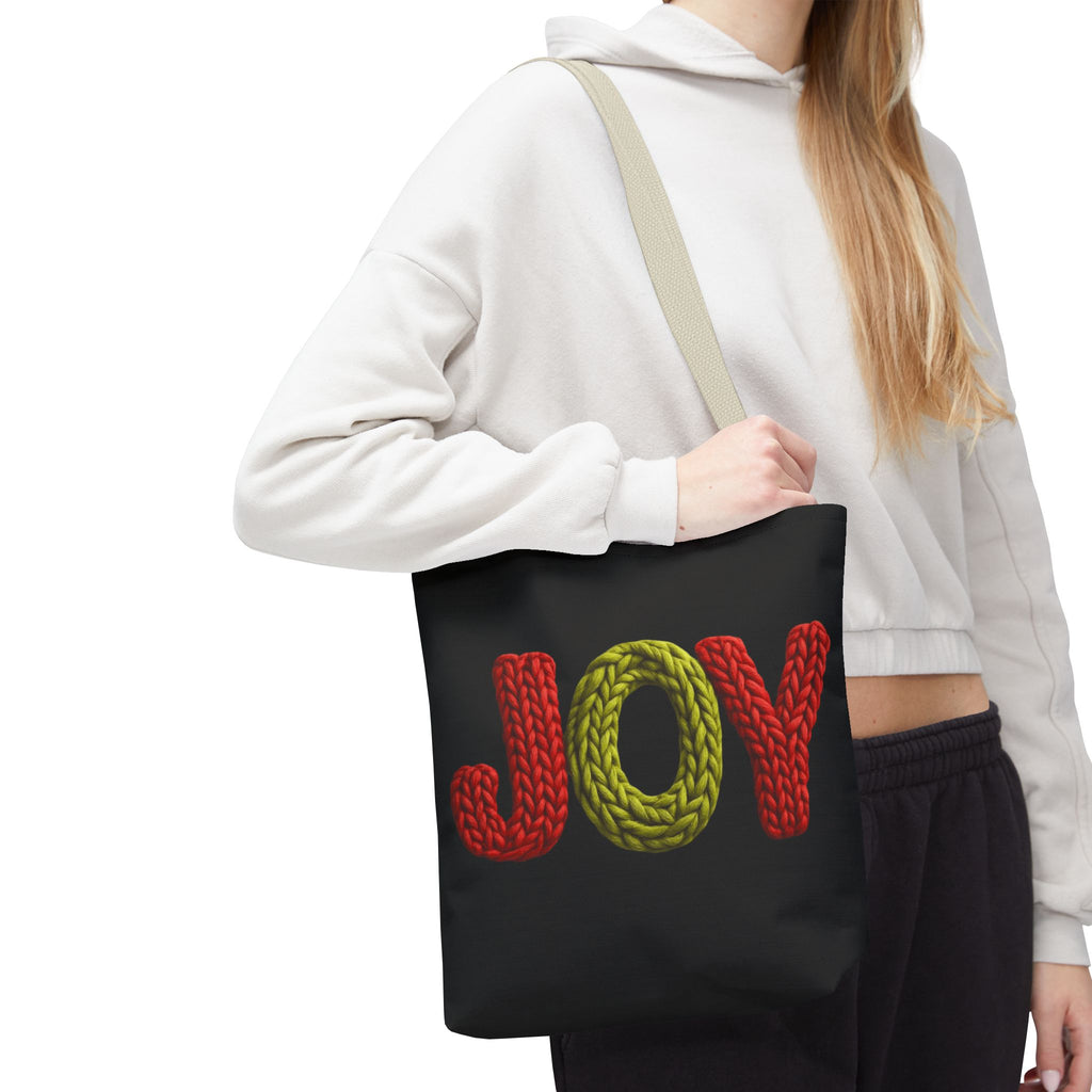 Christmas Tote Bag  Festive Holiday DesigJoy Knit Tote Bag  Colorful 'JOY' Yarn Design, Cozy Holiday Gift Tote