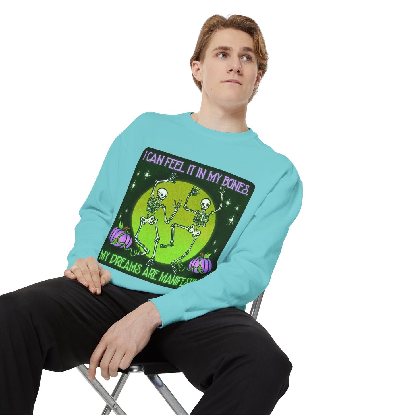 Spooky Manifesting Sweatshirt, Unisex Skeleton Pullover, Halloween Apparel, Cozy Fall Fashion, Casual Trendy Top, Unique Gift