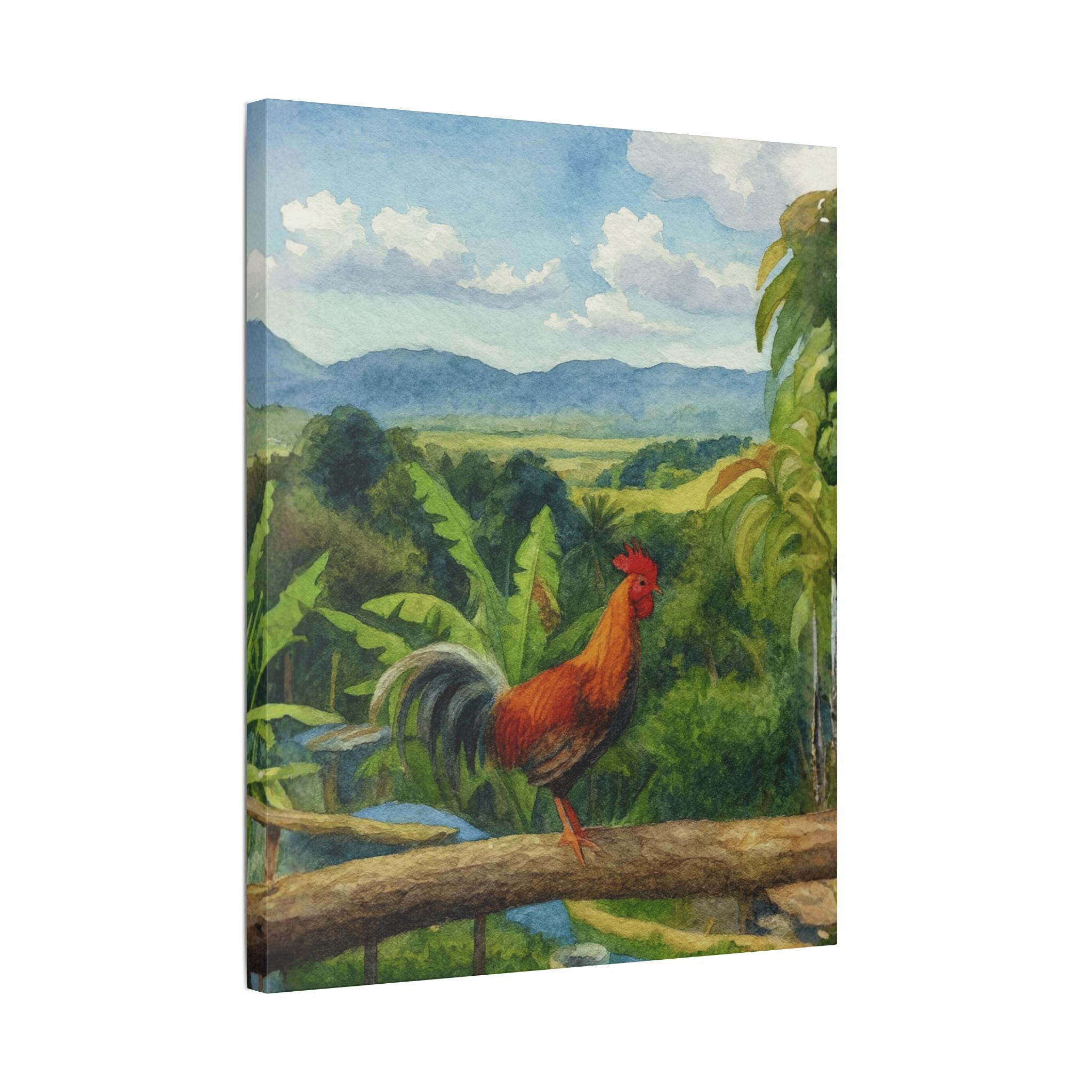 These Puerto Rico inspired Rooster Morning Landscape Canvas