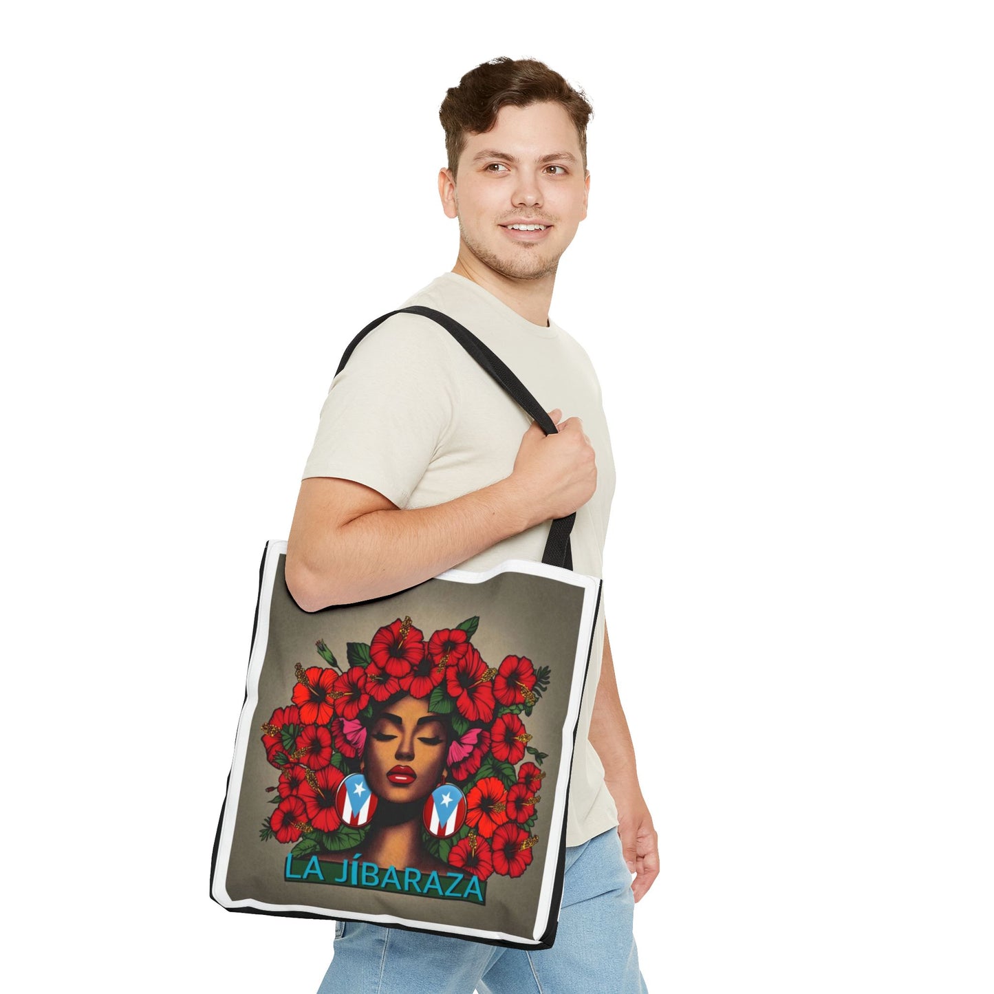 La Jíbara Tote Bag — Puerto Rican Floral Portrait Canvas Tote Puerto Rico Christmas Tote