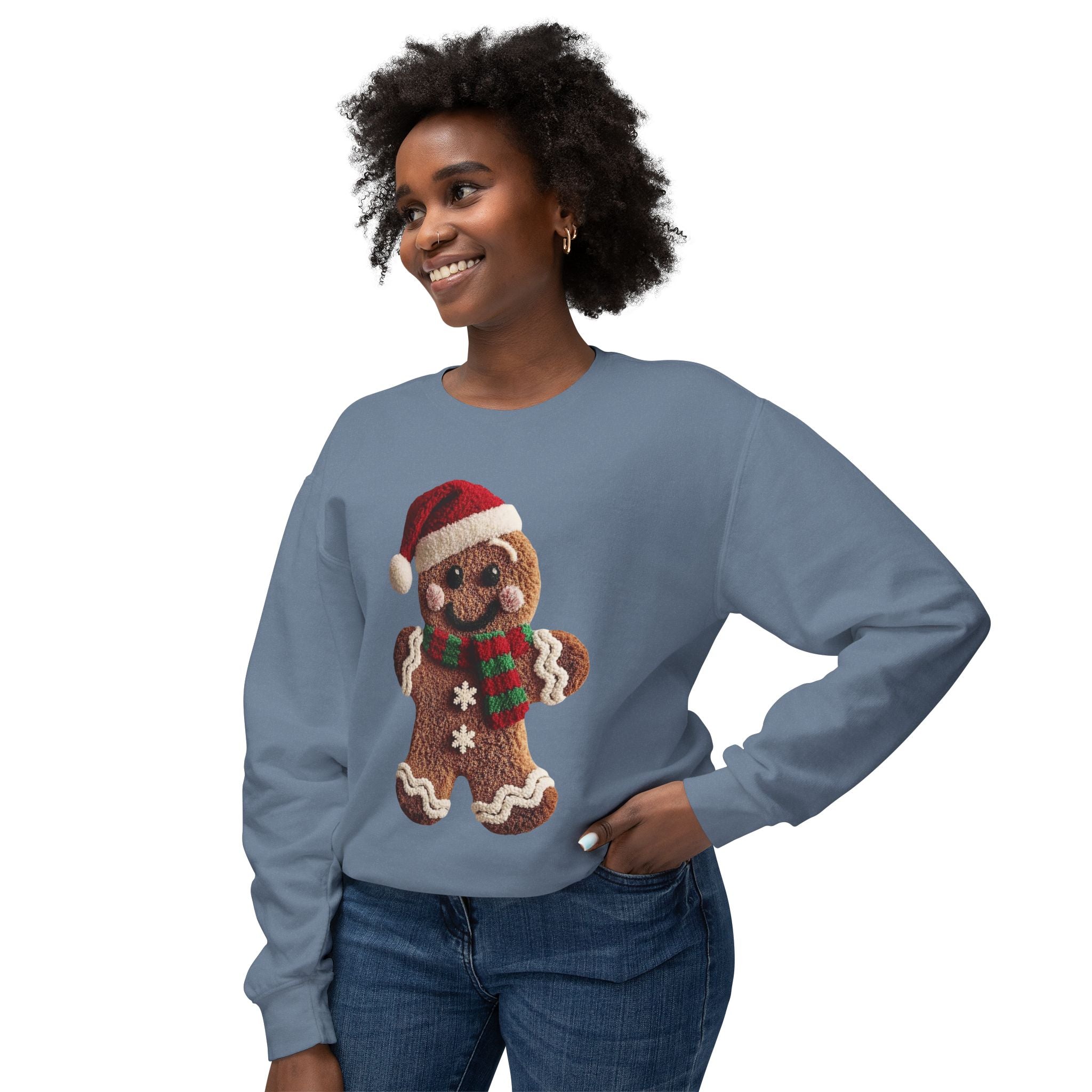Gingerbread Cookie Christmas Sweatshirt – Cute Santa Hat & Scarf Holiday Crewneck