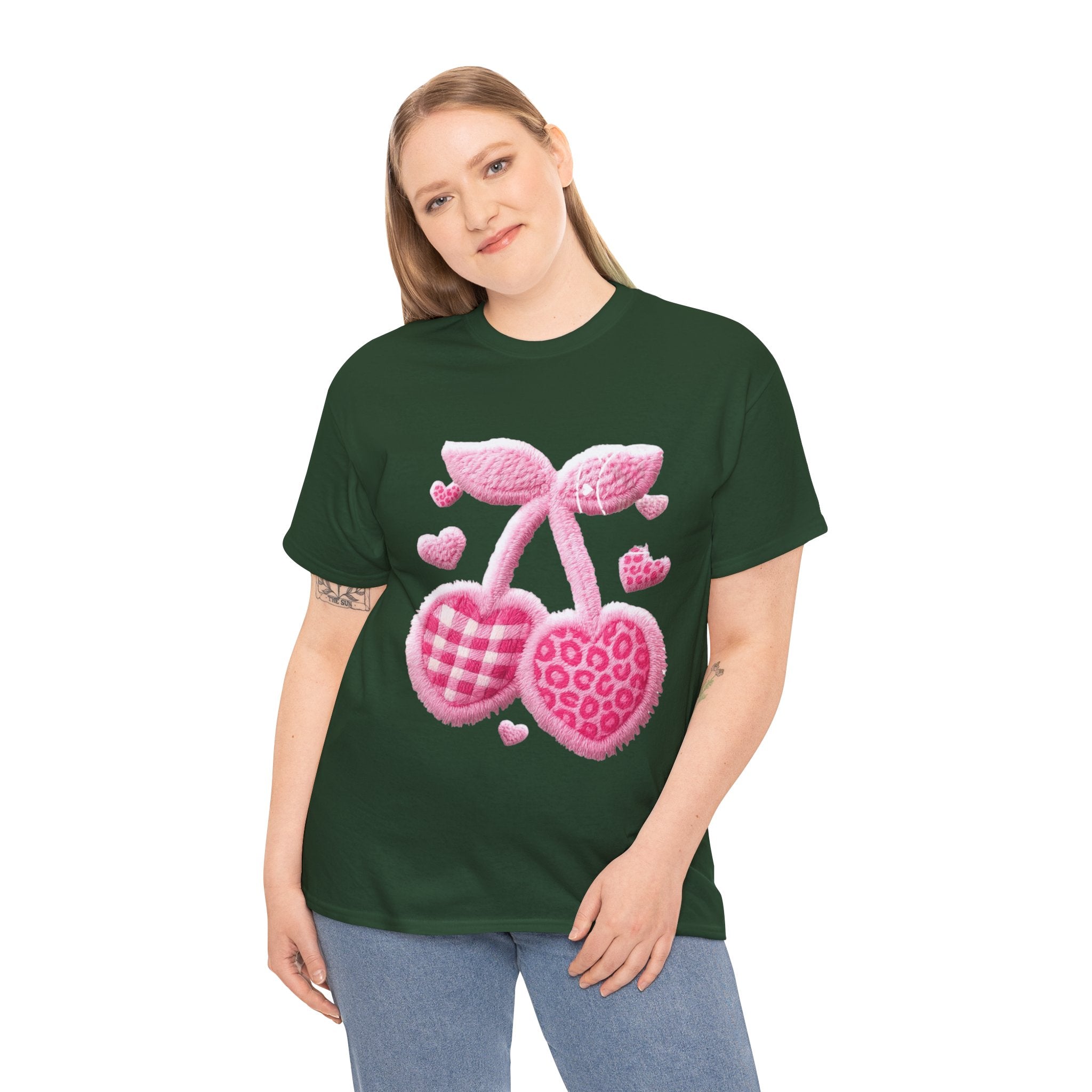 Pink Heart Cherries Tee  LOVE Graphic Valentine T-Shirt