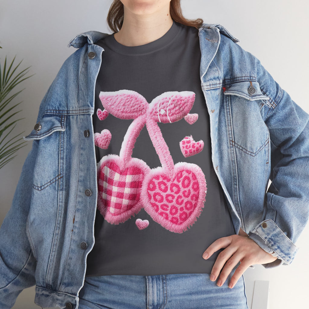 Pink Heart Cherries Tee  LOVE Graphic Valentine T-Shirt