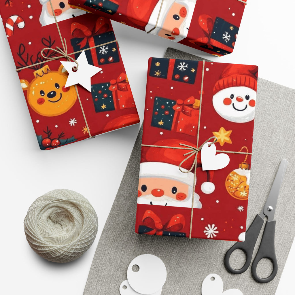 Christmas Wrapping Paper - Santa, Snowman & Reindeer Holiday Gift Wrap Festive Wrapping Paper
