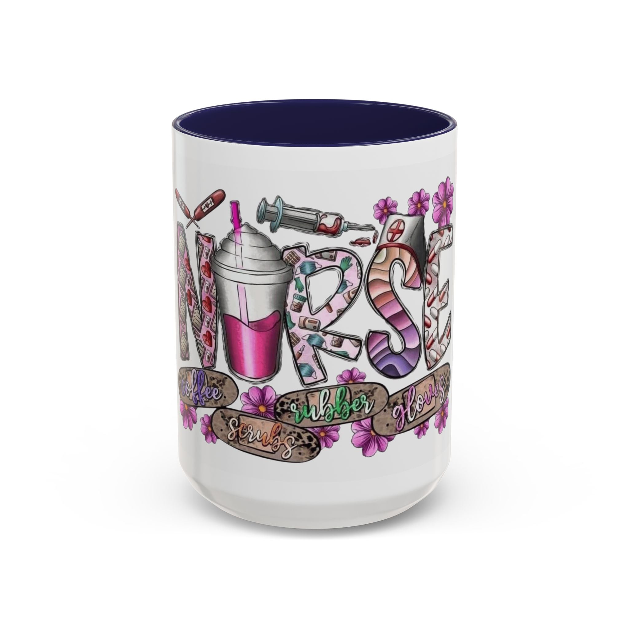 Nurse Love Coffee Mug  Cute Floral Medical Stethoscope & Syringe Design (11/15oz) Medical Christmas Mug
