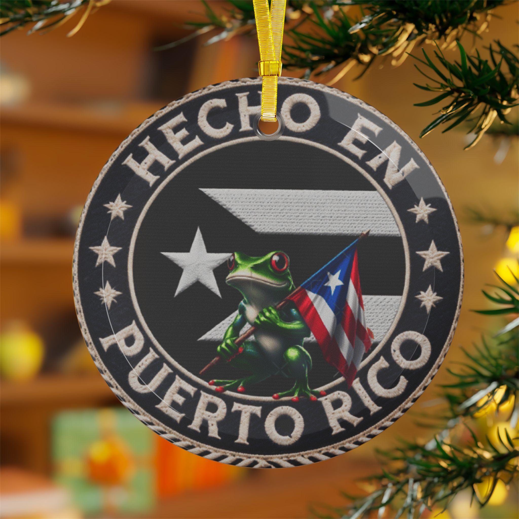Puerto Rico Proud Glass Ornament  Boricua Island Pride Decor