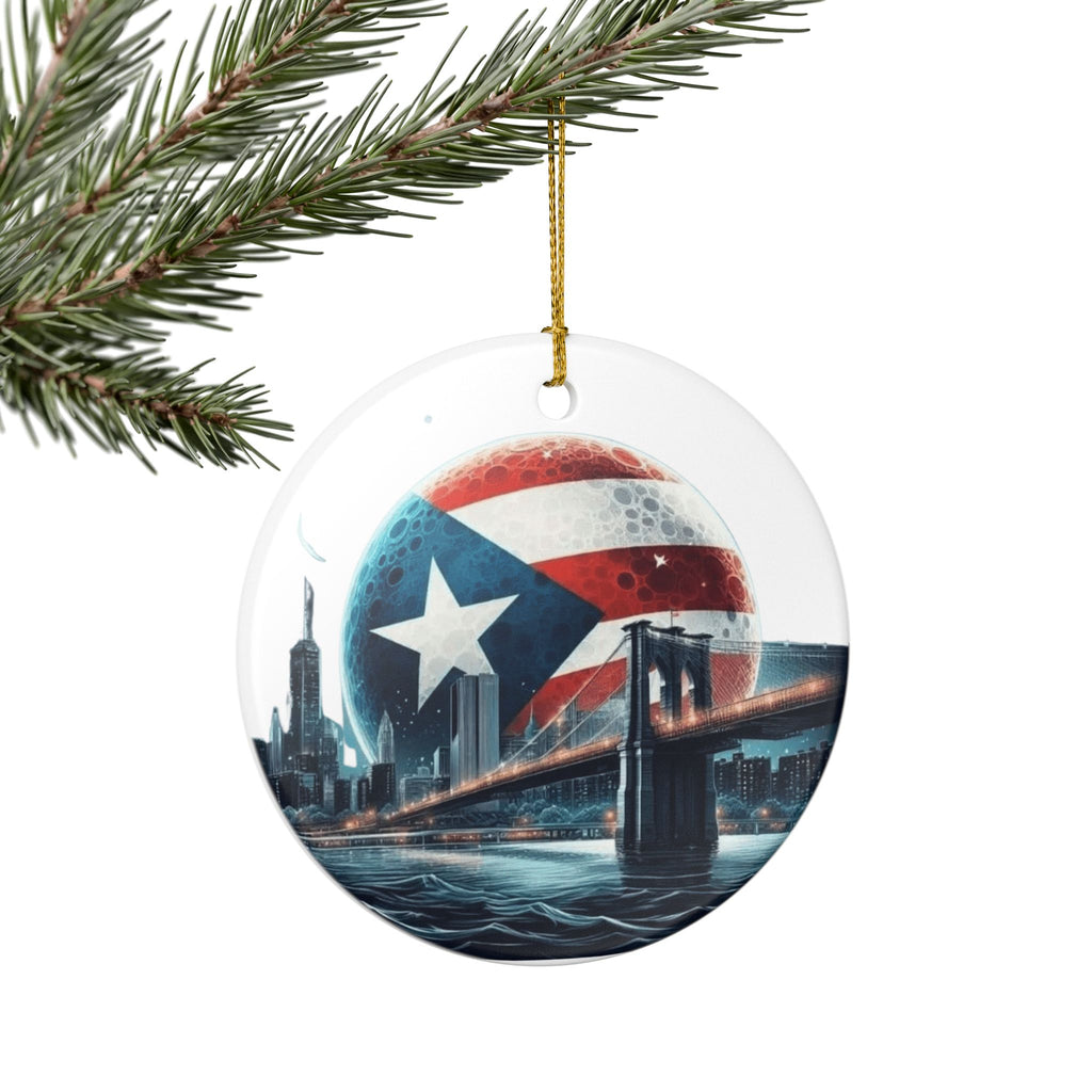 Puerto Rico Flag Ceramic Ornament  Isle & Bridge Skyline Holiday Decoration New Yorican Boricua Pride Ornament