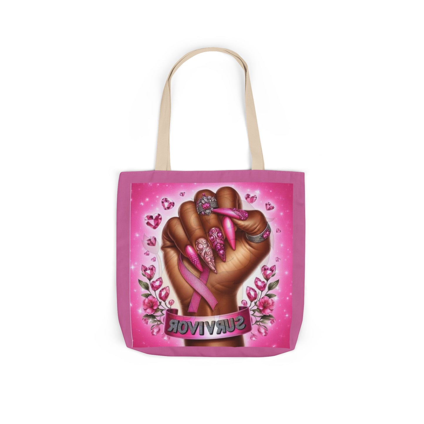 Breast Cancer Survivor Tote Bag  Pink Ribbon Empowerment Canvas Tote